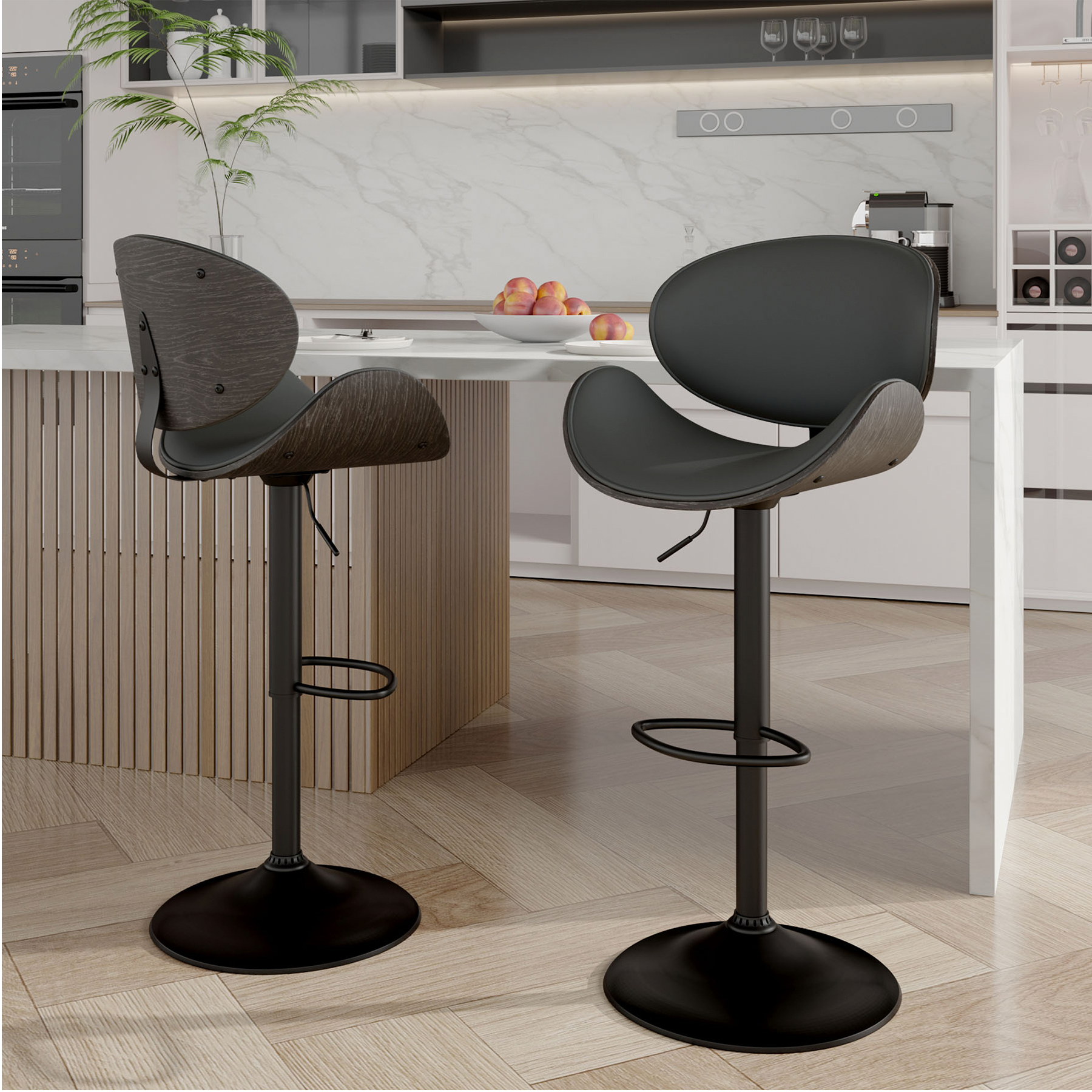 Stylish and Premium Bar Stool – 300 lbs Weight Capacity, Adjustable Height, Comfortable Backrest, 360° Swivel, Waterproof Cushion, Retro Wood Grain Backrest