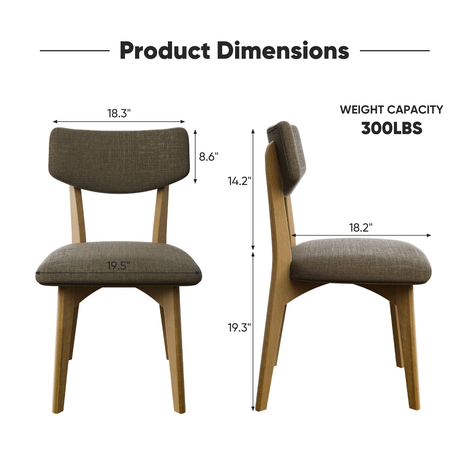 Stylish and Comfortable Dining Chair – Brown, Dark Gray, Light Gray, Thickened Linen Cushion, Rubber Wood Frame, Curved Backrest