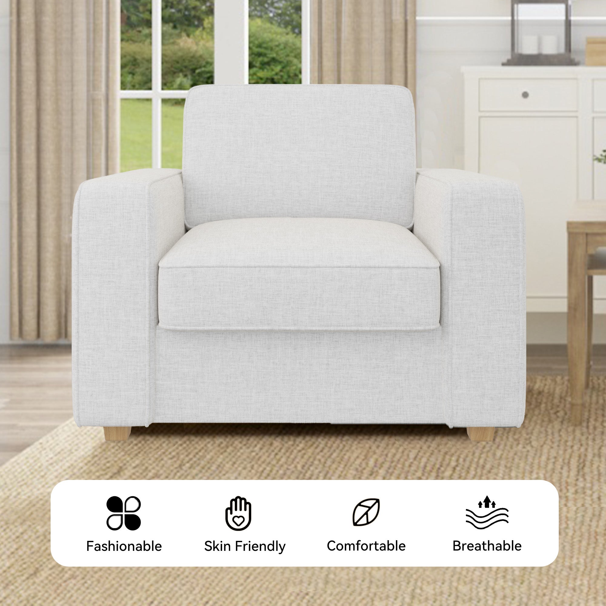 Stylish and Comfortable Sofa Chair – Multiple Colors, Armrests, Soft Fabric, Wide Seat Cushion, Ultra-High Weight Capacity, Removable Cushion