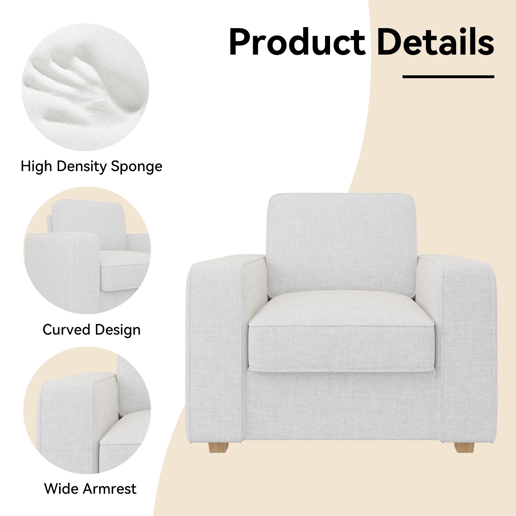 Stylish and Comfortable Sofa Chair – Multiple Colors, Armrests, Soft Fabric, Wide Seat Cushion, Ultra-High Weight Capacity, Removable Cushion