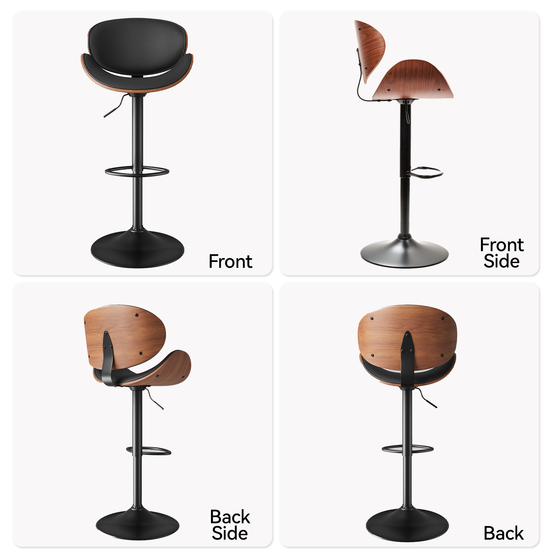 Stylish and Premium Bar Stool – 300 lbs Weight Capacity, Adjustable Height, Comfortable Backrest, 360° Swivel, Waterproof Cushion, Retro Wood Grain Backrest