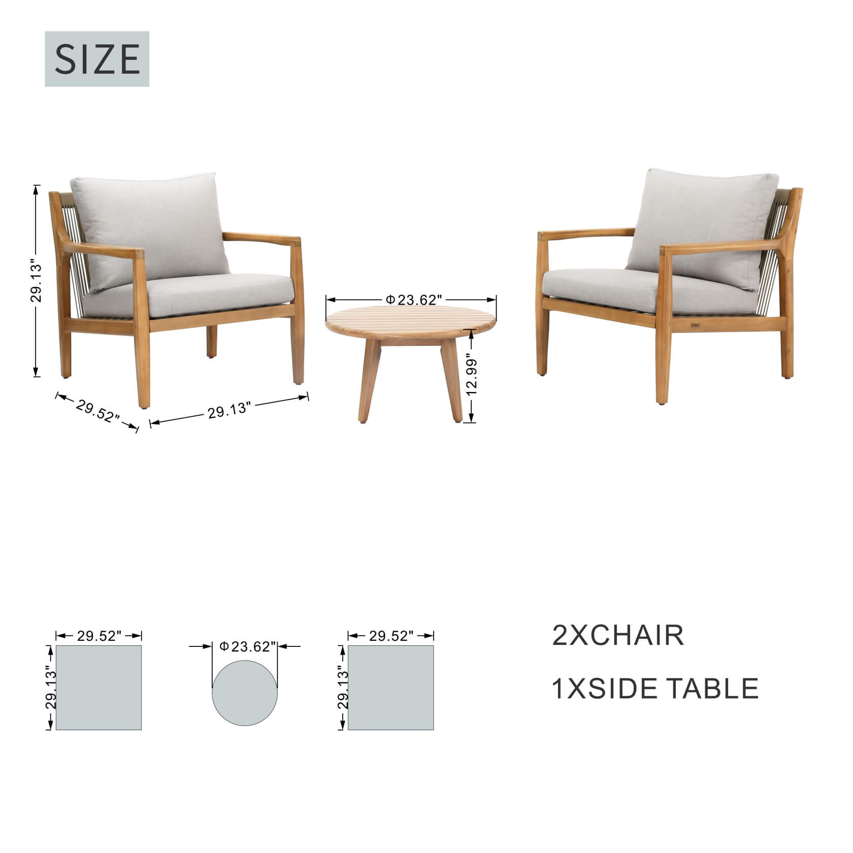 3-Piece Rustic Acacia Wood Patio Set – 2 Chairs & Table(PAS-2513-SC*2+ST) - Abrihome