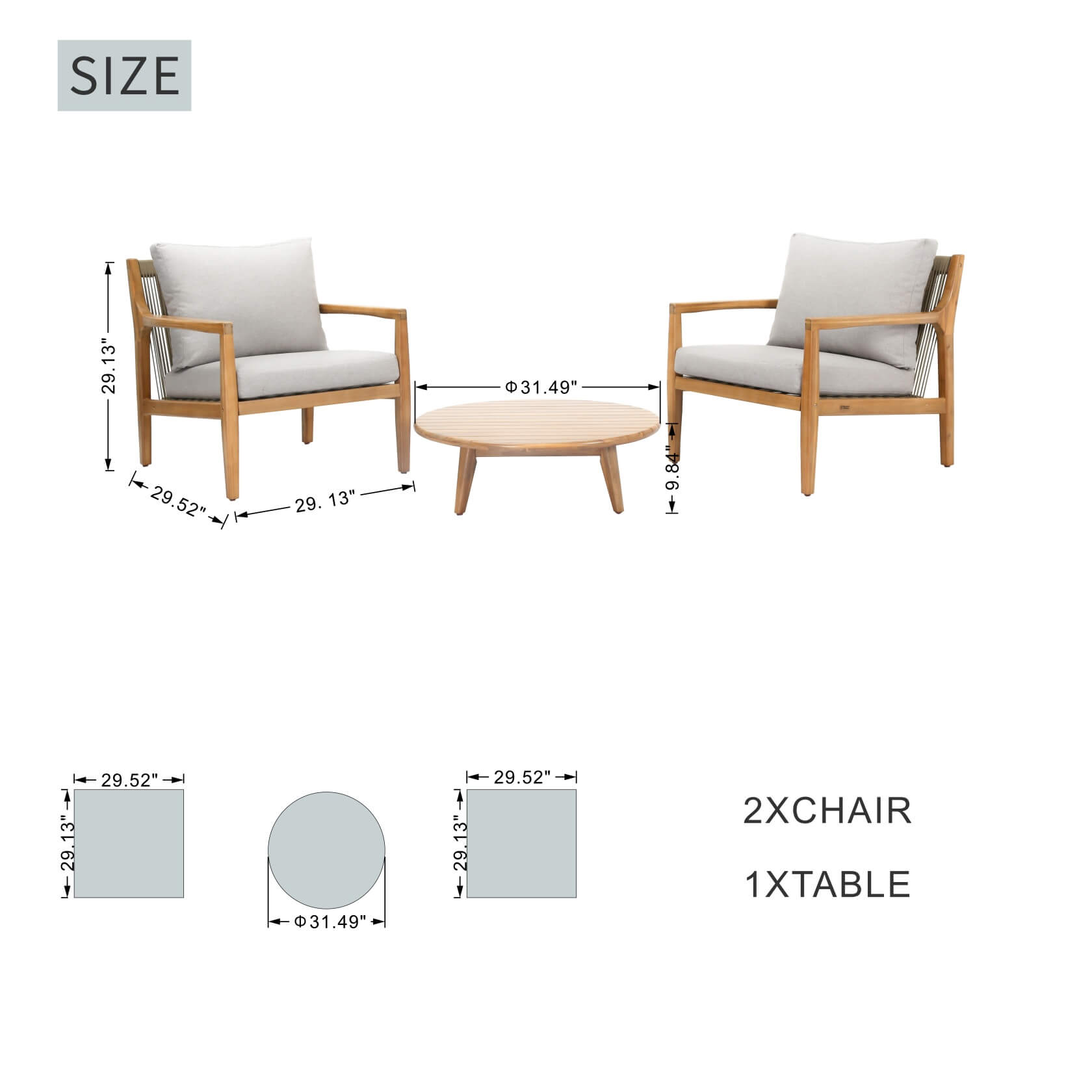 3-Piece Rustic Acacia Wood Outdoor Set – 2 Chairs & Coffee Table(PAS-2513-SC*2+TA) - Abrihome