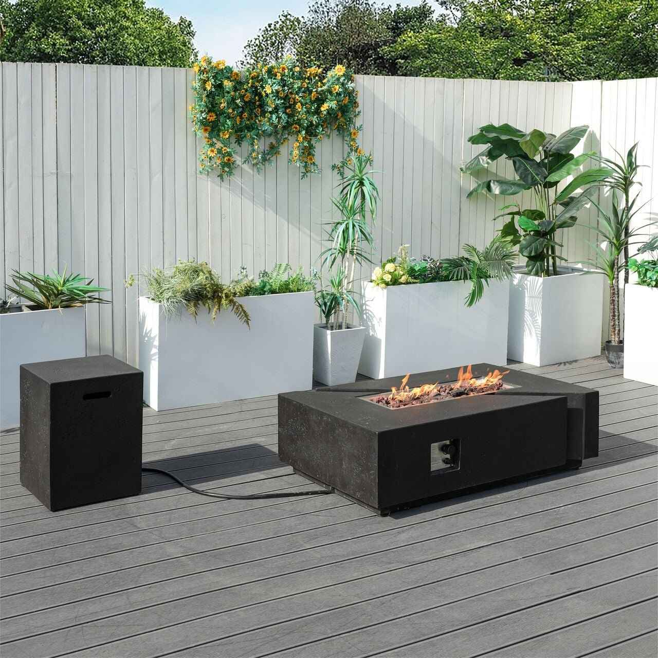 A Set of Rectangular Cement Firepit Table with Gas Cylinder Cover (PAG-24913)