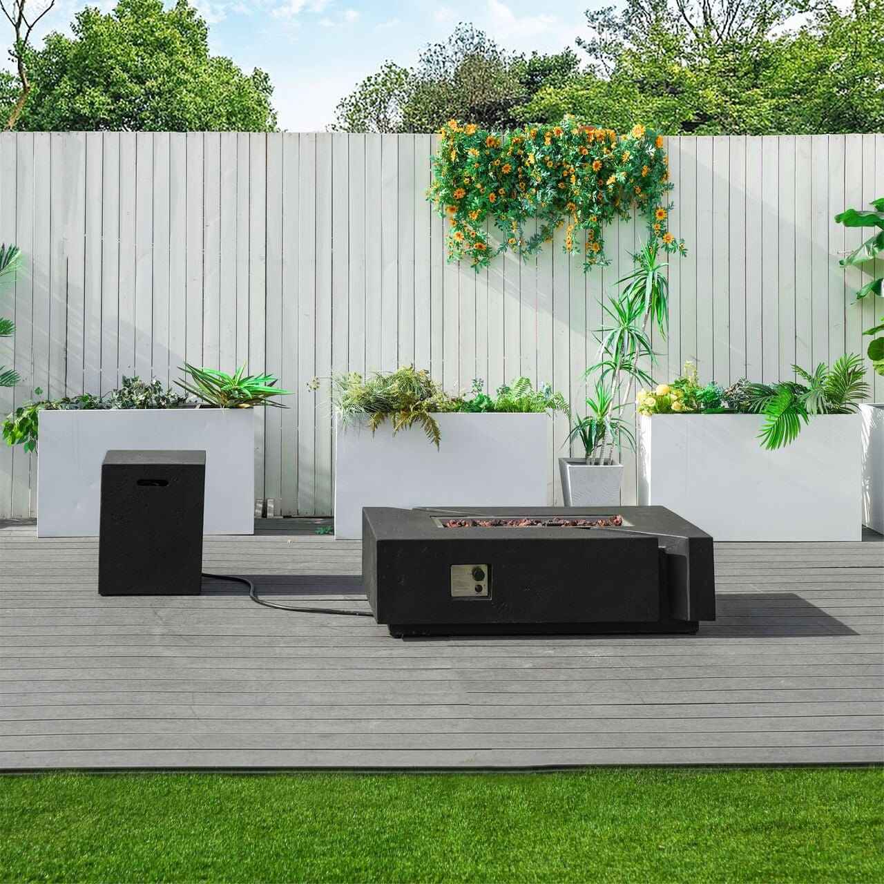 A Set of Rectangular Cement Firepit Table with Gas Cylinder Cover (PAG-24913)