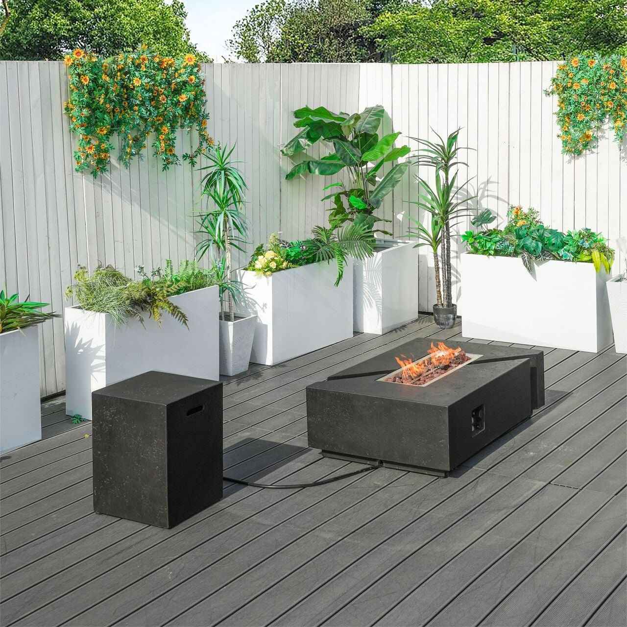 A Set of Rectangular Cement Firepit Table with Gas Cylinder Cover (PAG-24913)