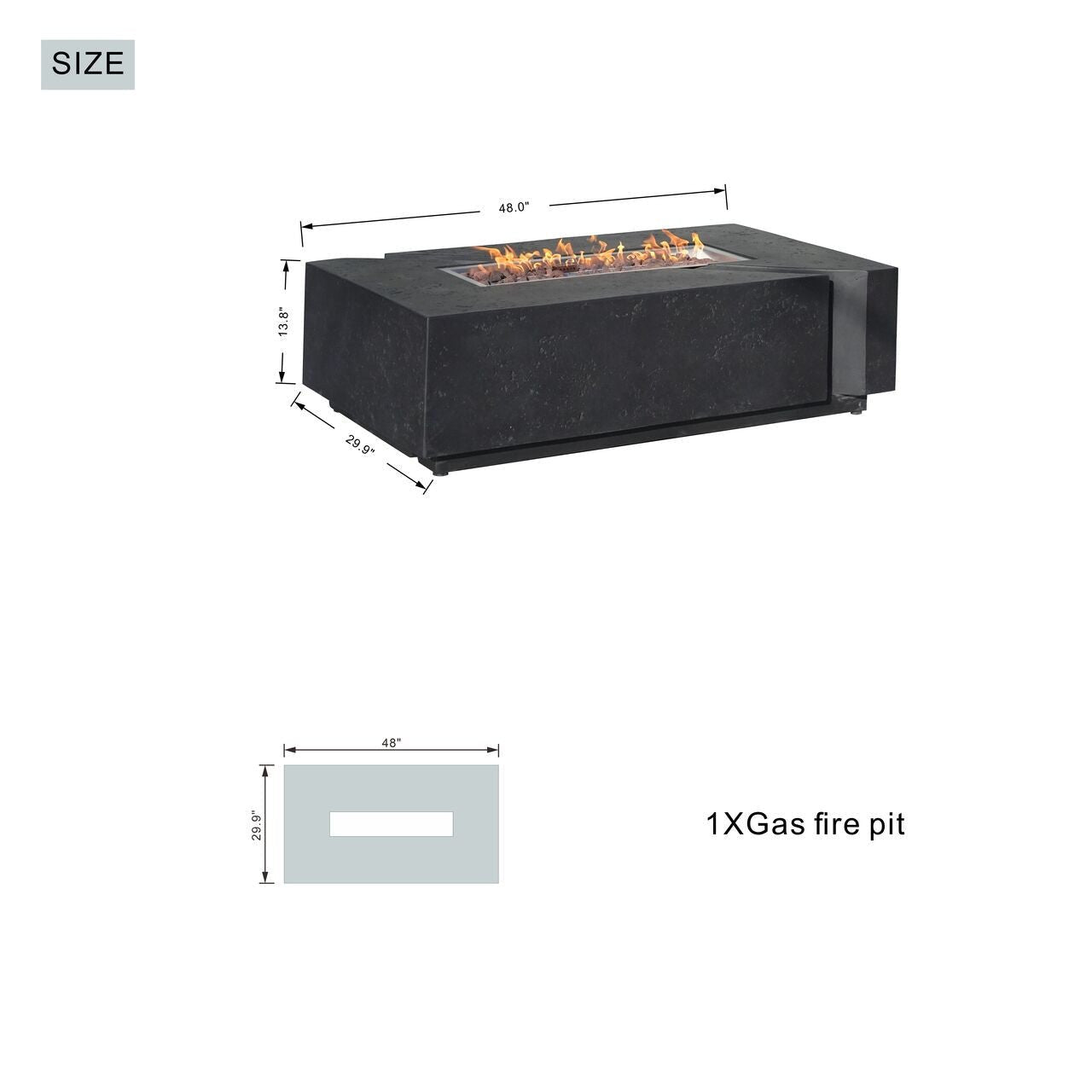 A Set of Rectangular Cement Firepit Table with Gas Cylinder Cover (PAG - 24913) - Direct Wicker
