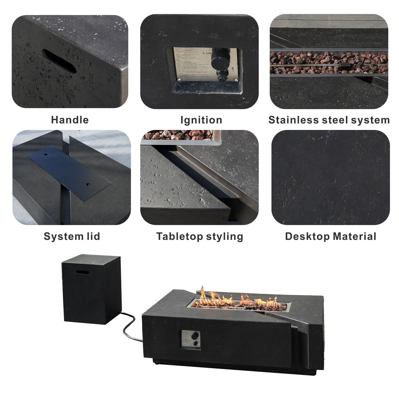 A Set of Rectangular Cement Firepit Table with Gas Cylinder Cover (PAG - 24913) - Direct Wicker