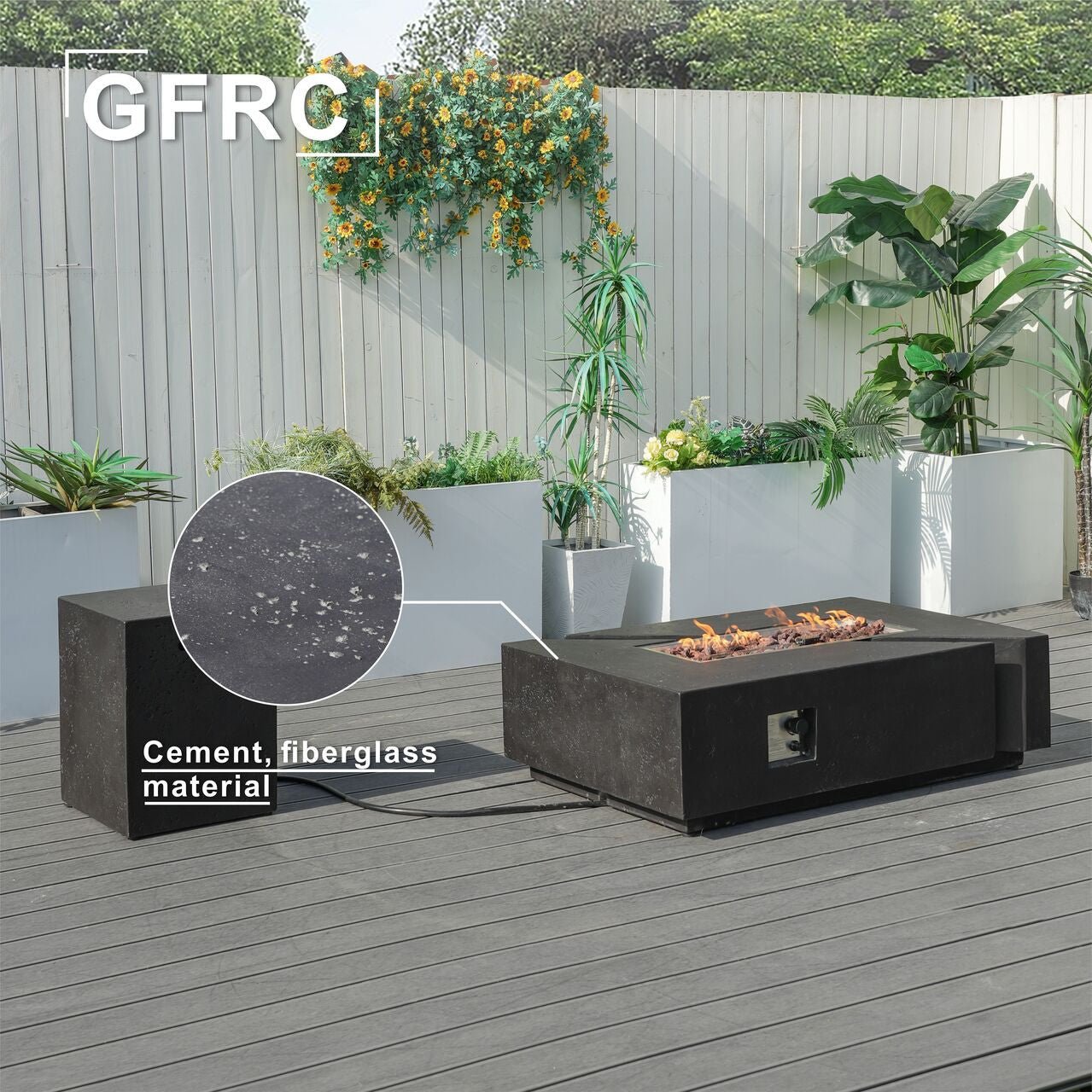 A Set of Rectangular Cement Firepit Table with Gas Cylinder Cover (PAG - 24913) - Direct Wicker
