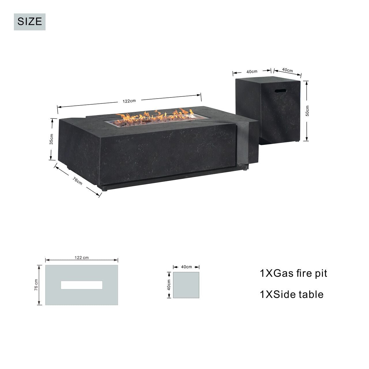 A Set of Rectangular Cement Firepit Table with Gas Cylinder Cover (PAG - 24913) - Direct Wicker