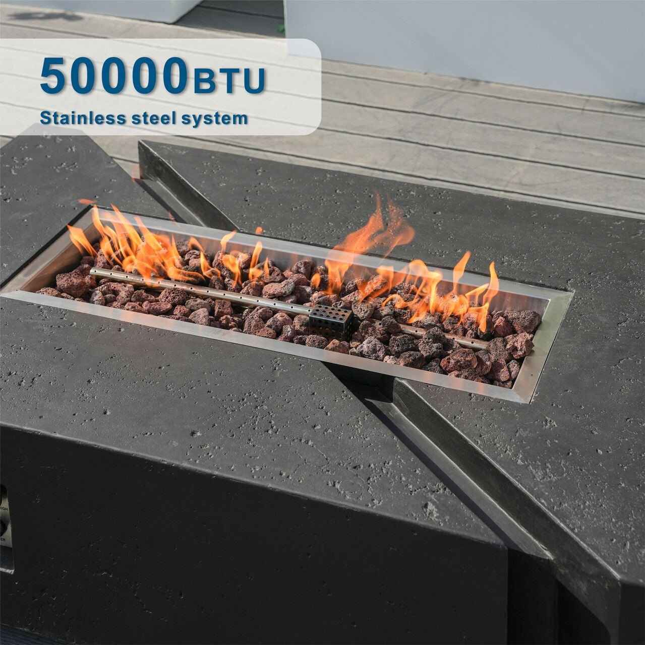 A Set of Rectangular Cement Firepit Table with Gas Cylinder Cover (PAG-24913)