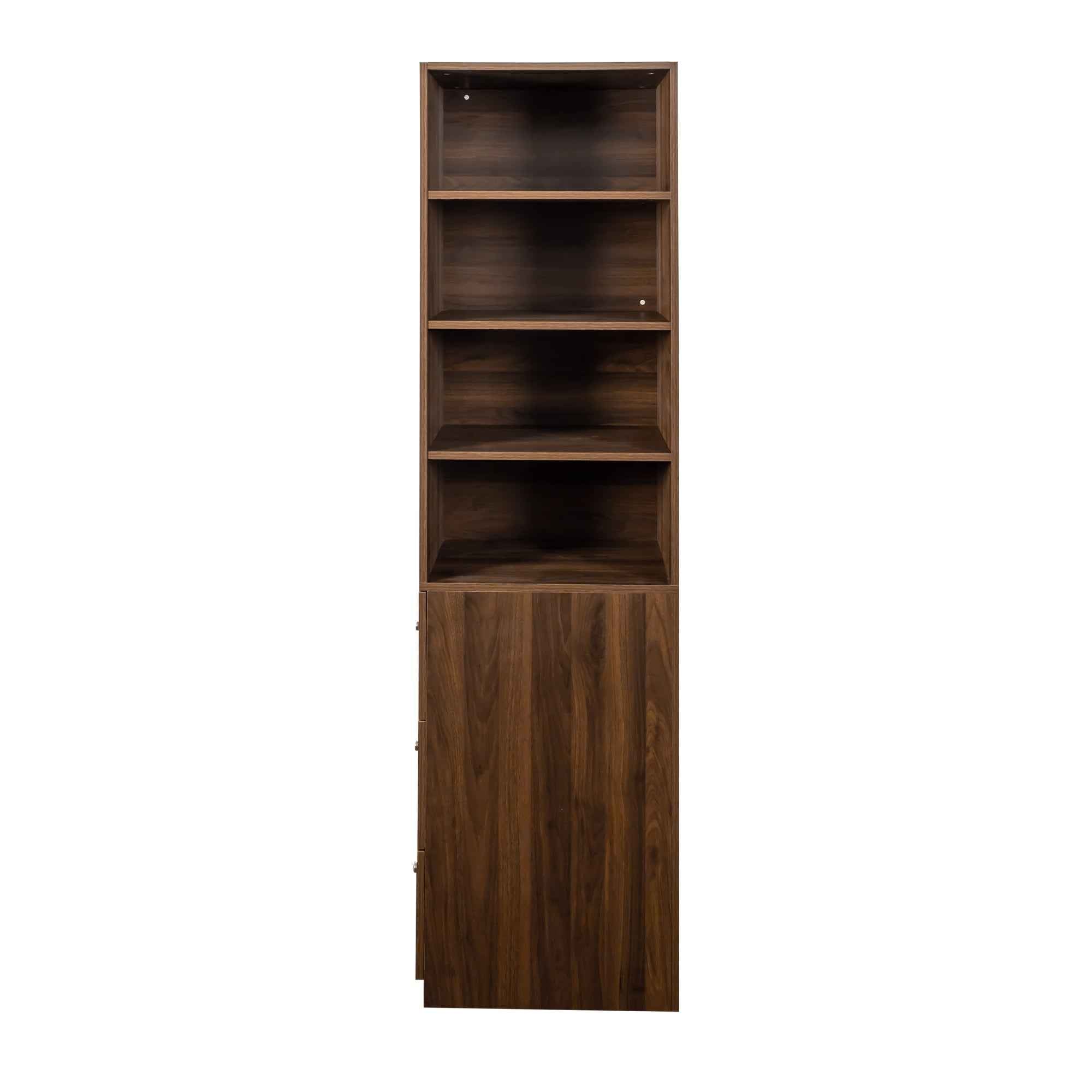 70.87' H Display Storage  Cabinet , 4-Tier Shelf, 3 Side Drawers , Modern Wooden Tall Bookshelf Bookcase for Living Room Home Office