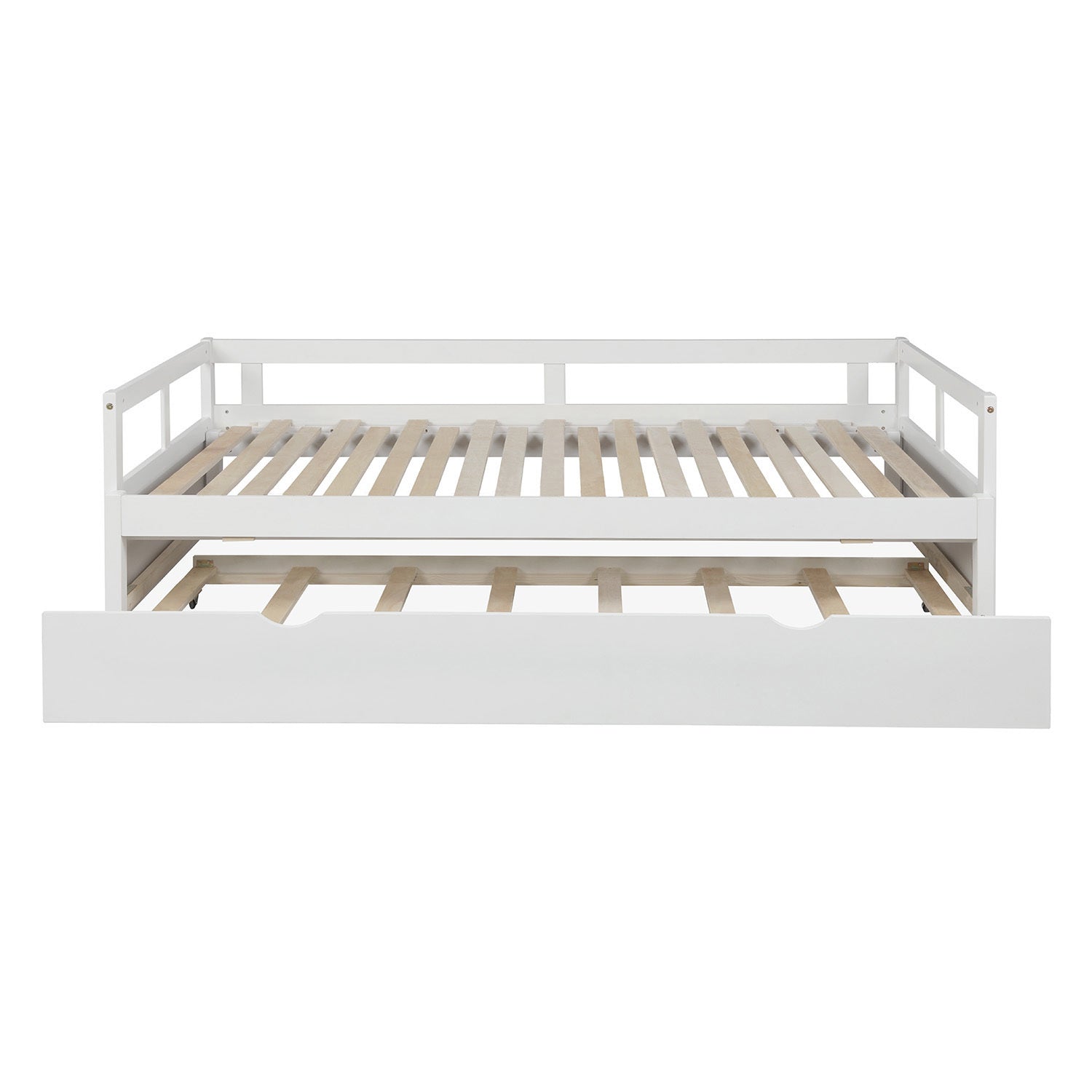 Extending Daybed with Trundle, Wooden Daybed with Trundle, White - Abrihome