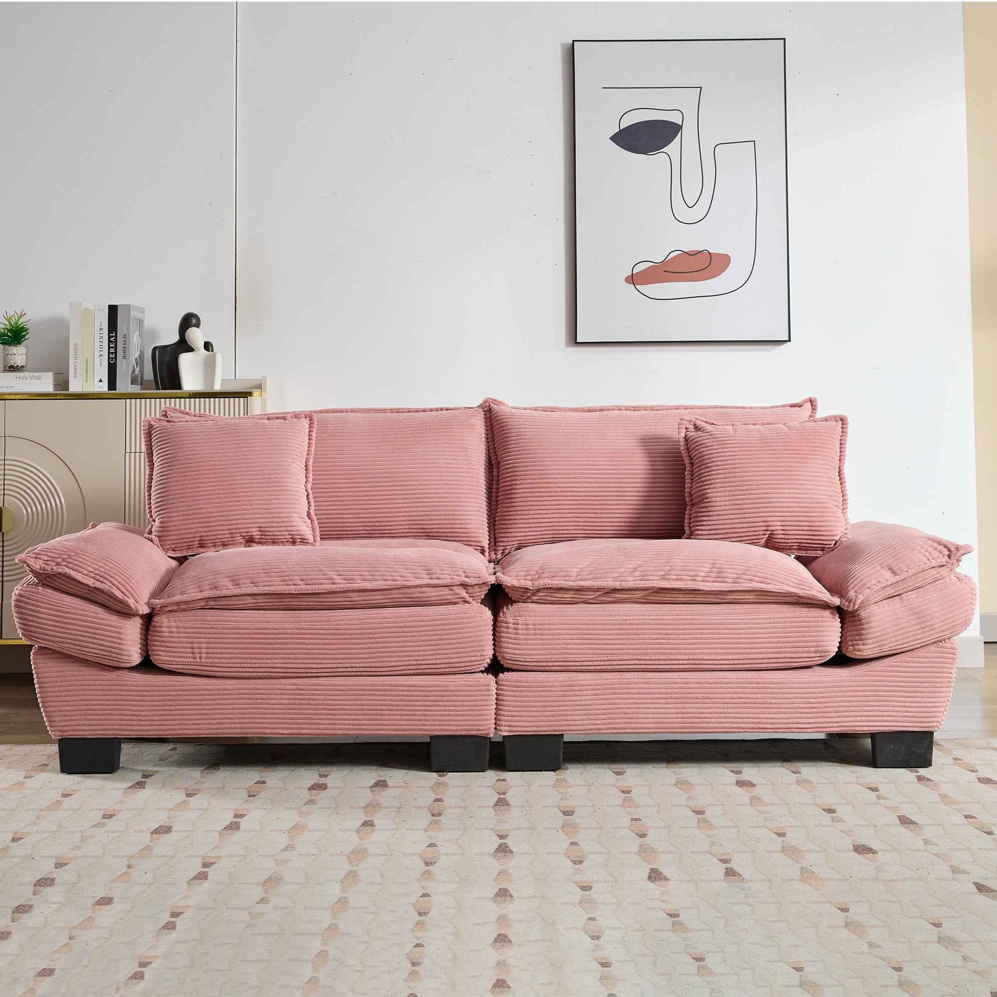 Corduroy Sofa Sleeper Couch Loveseat Sofa with Pillows Comfy Upholstered Deep Seat Sofa for Bedroom,Living Room,Apartment,Office,Dorm-Pink Corduroy
