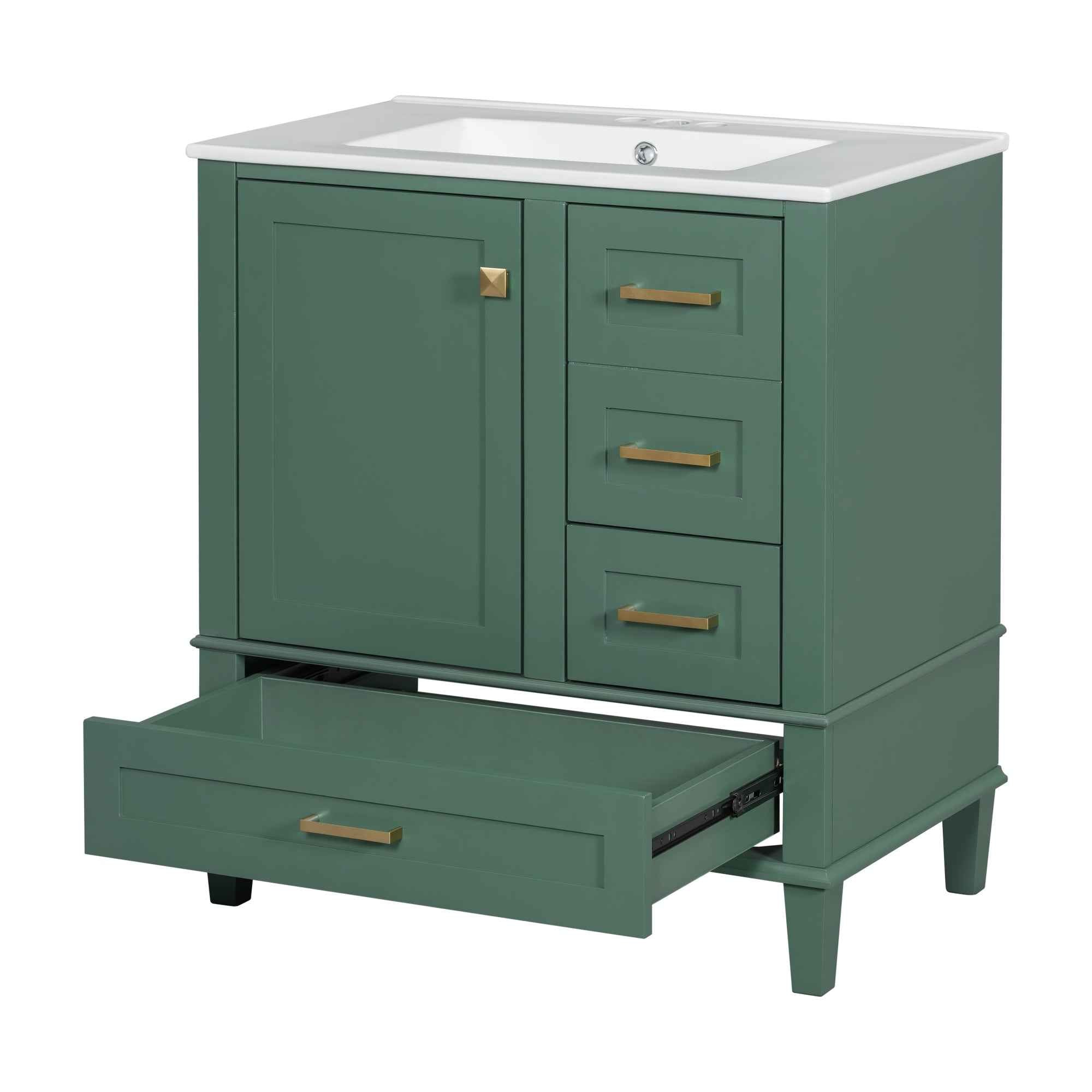 Modern Bathroom Vanity with Sink Combo Set, Solid Wood Frame, Green, 30 Inches