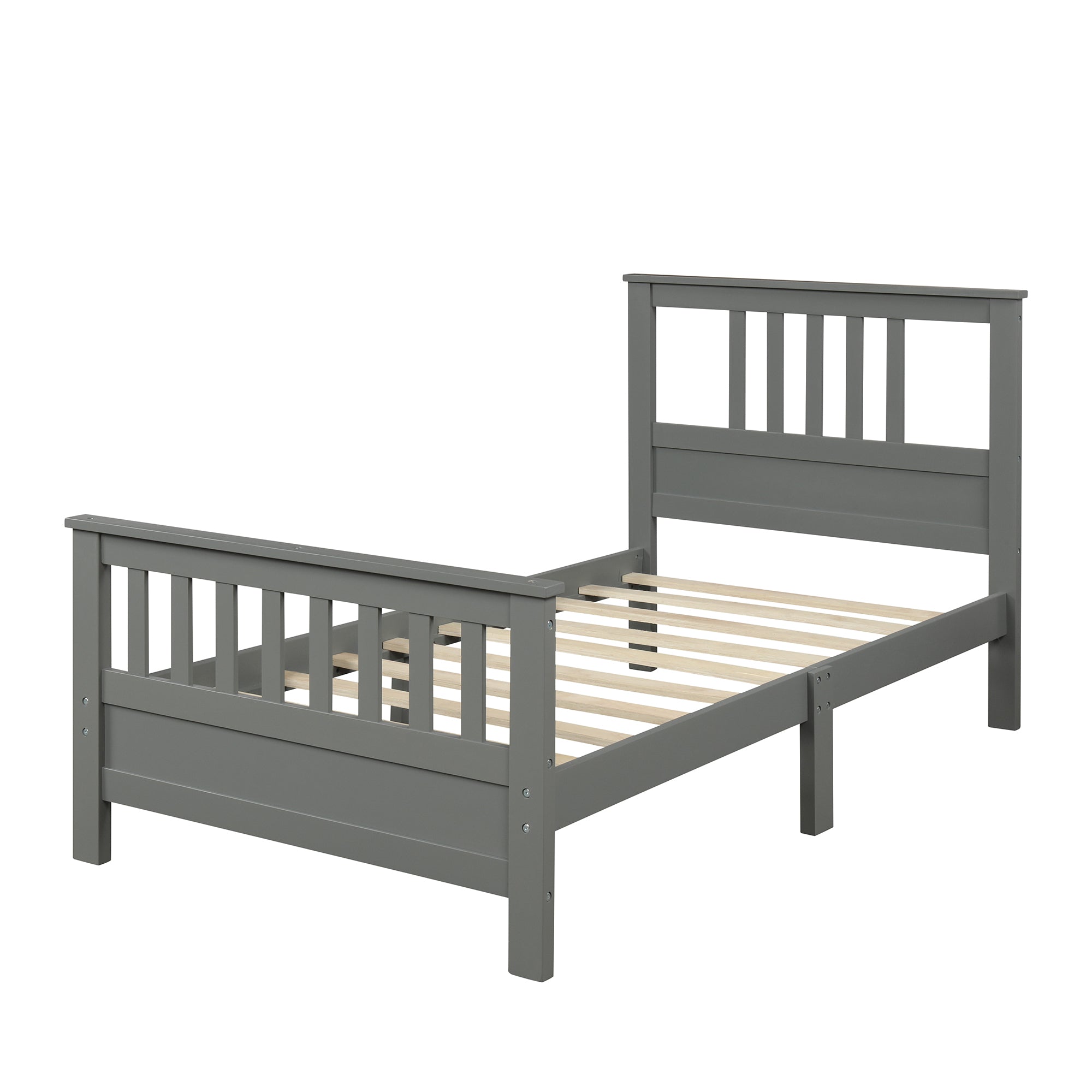 Wood Platform Bed with Headboard and Footboard, Twin (Gray)