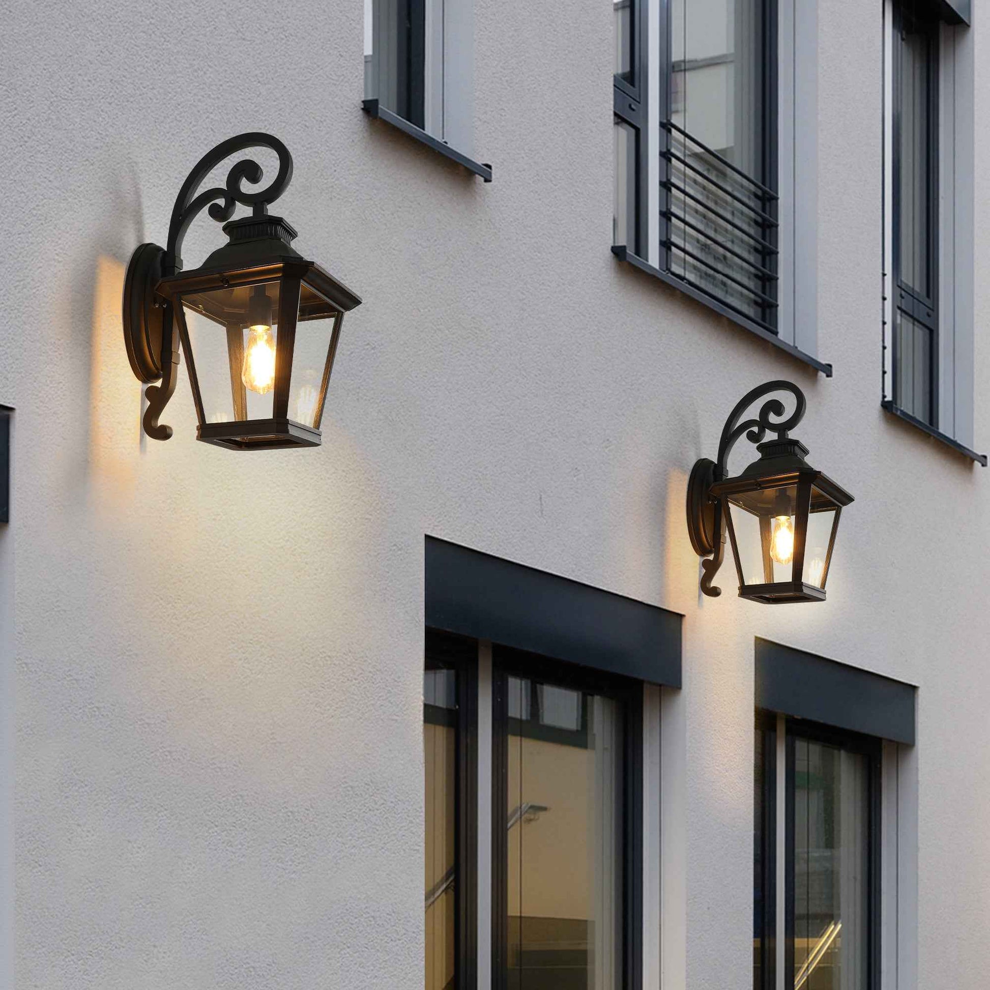 14' Outdoor Wall Lanterns 2-Pack, Black Waterproof Wall Sconce with Clear Glass Panels, Vintage Exterior Light Fixture for Porch, Patio, Garden, and Doorway (Bulb Not Included)