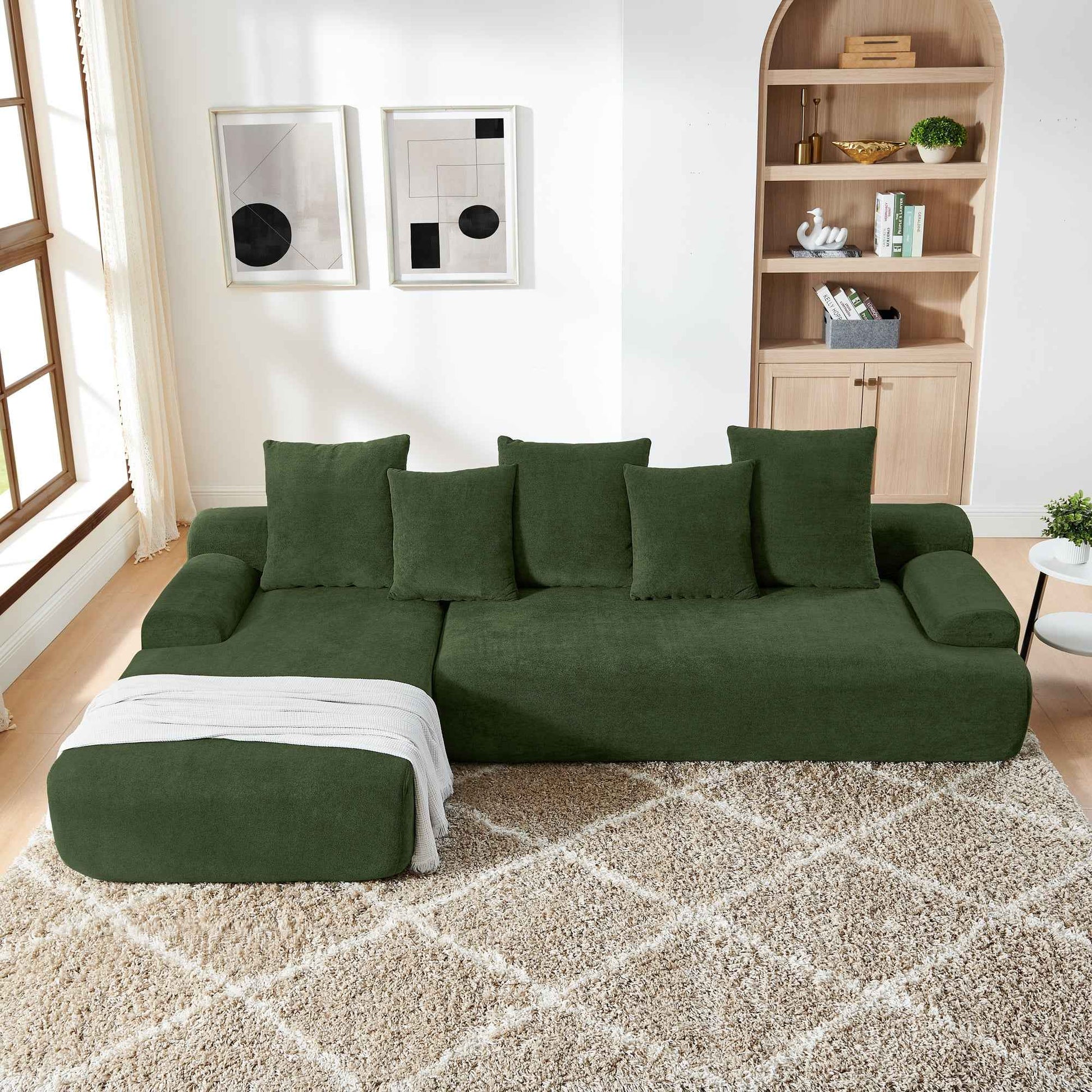 110.25x67'' Modern Upholstered L-Shape Sectional Sofa Couch, Modular Compressed Sofa with Free Combination for Living Room Bedroom, Melange Velvet, Green