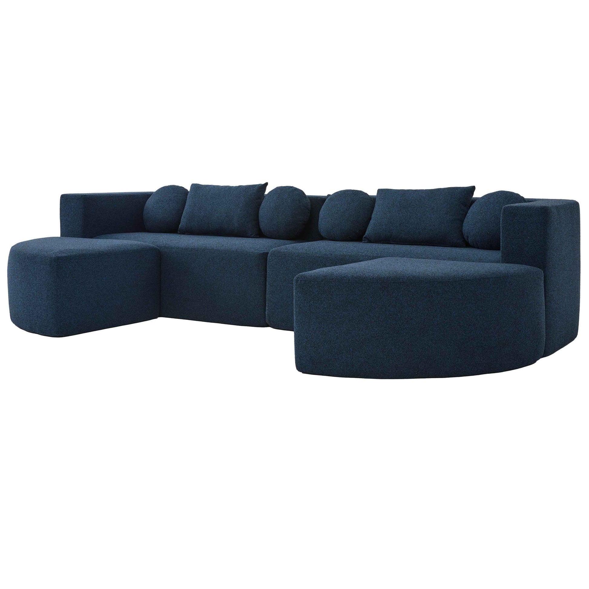 Boneless Couch Modular Sectional Sofa with Deep Seating and Curved Design in Blue Boucle, 114.9 Inches