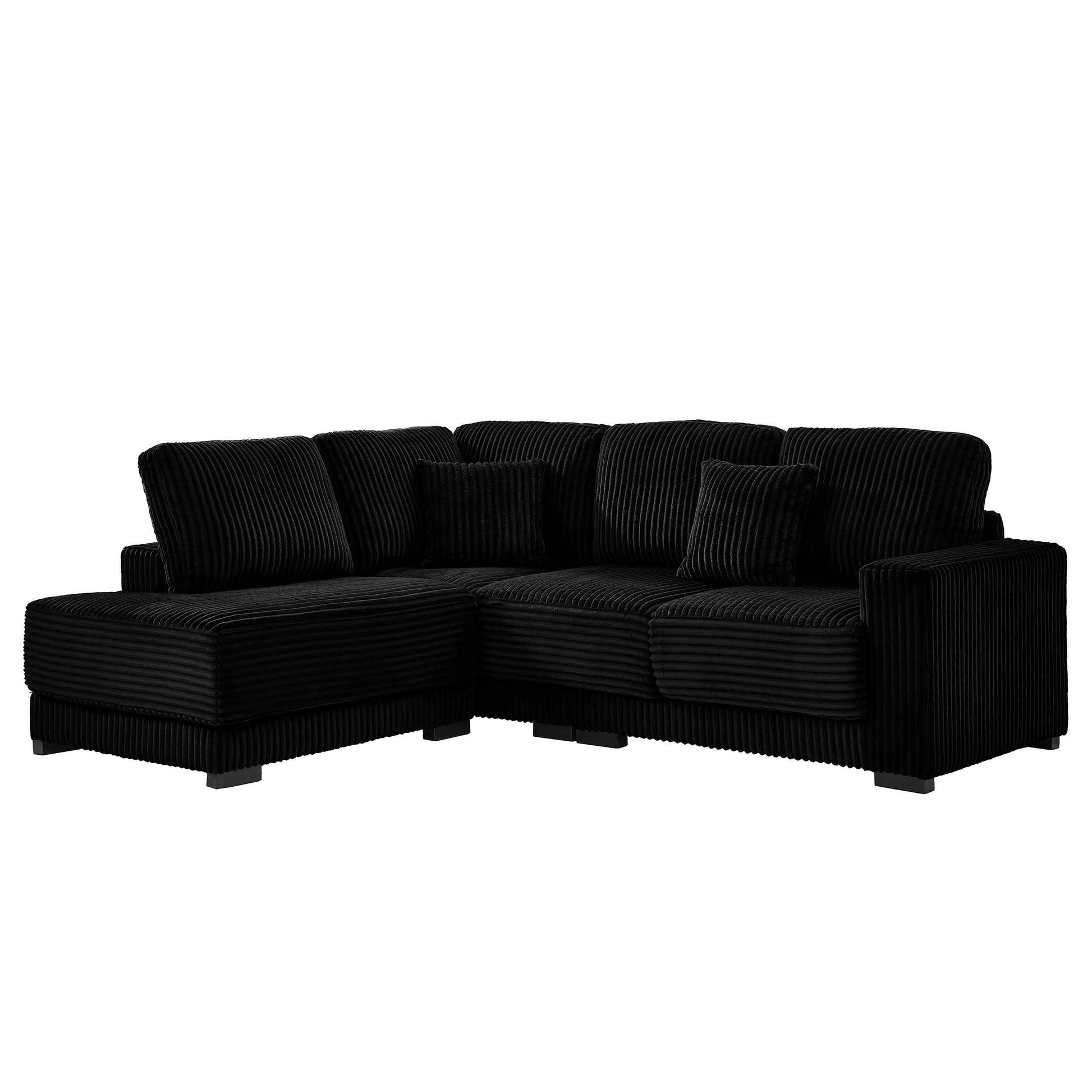 93' Sectional Sofa, L Shaped Sofa Couch with Reversible Chaise Lounge, Upholstered Soft Corduroy Couch for Living Room, Apartment (Black)