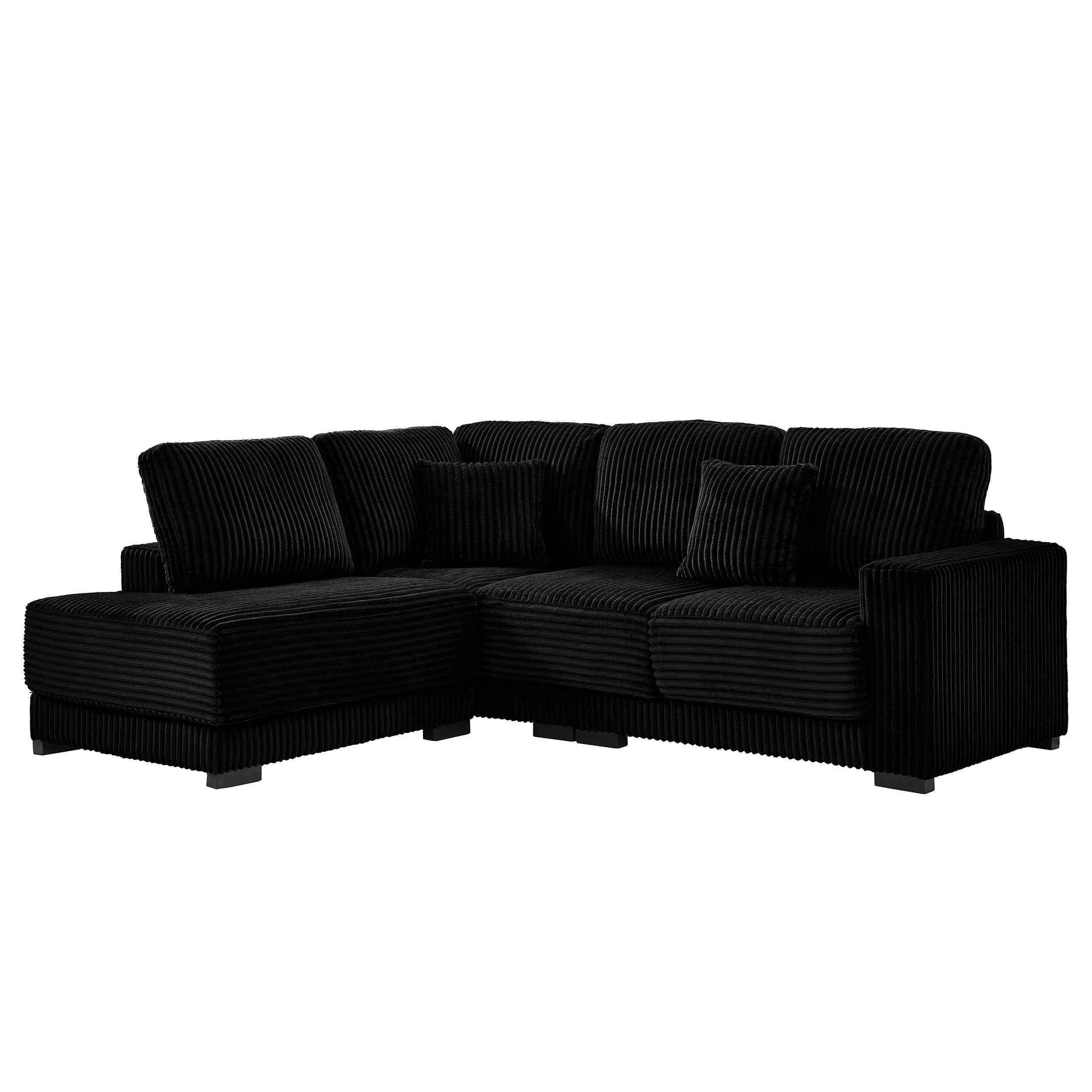 93' Sectional Sofa, L Shaped Sofa Couch with Reversible Chaise Lounge, Upholstered Soft Corduroy Couch for Living Room, Apartment (Black)