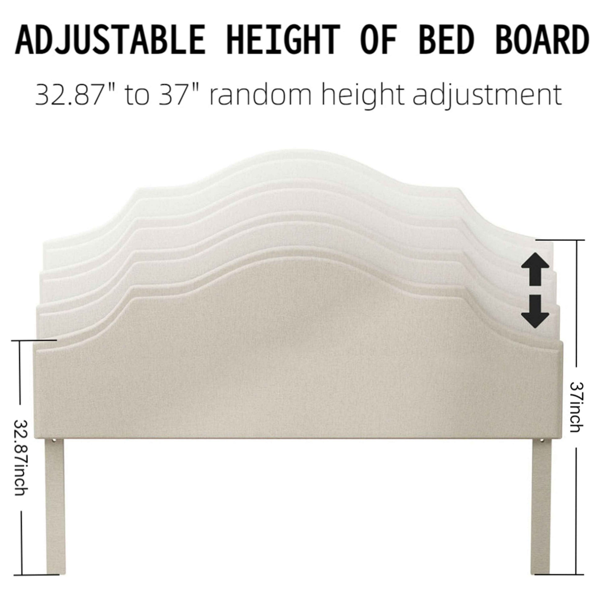 Queen Size Bed Frame Upholstered Platform Bed with Adjustable Headboard,Linen Fabric Padded,Modern Simple Style Platform Bed No Box Spring Needed, Easy Assembly, Beige