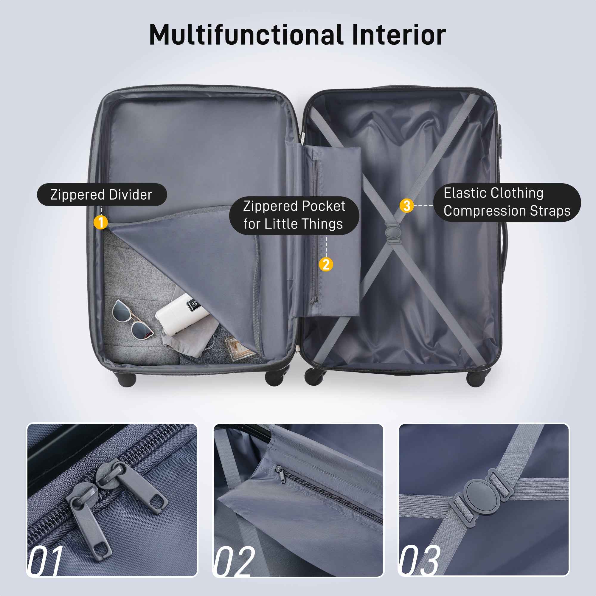 Hardshell Luggage Sets 2Pcs + Bag Spinner Suitcase with TSA Lock Lightweight 20' + 28'