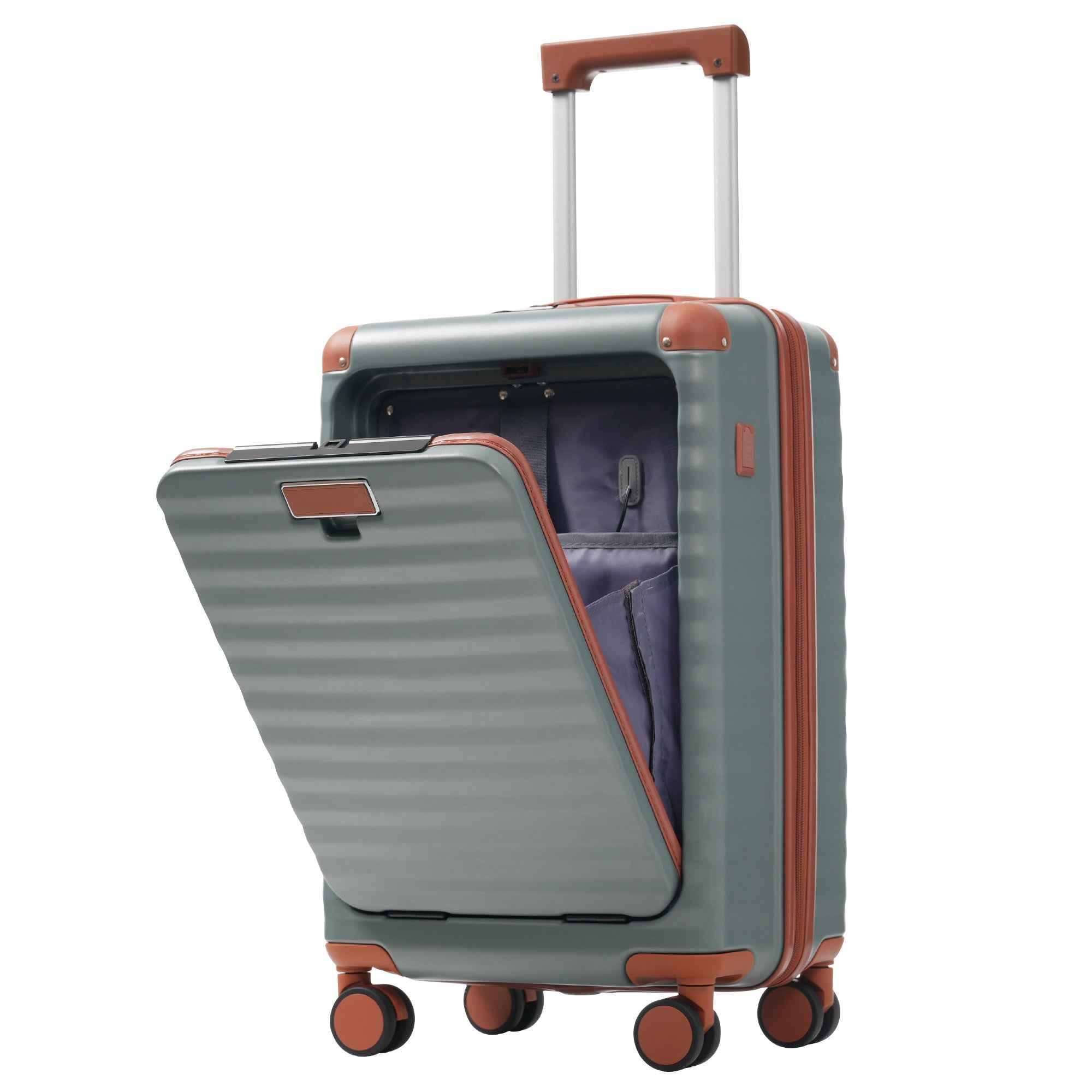 Luggage Sets 5 Piece with Front Opening , Hardside Expandable Carry on Suitcase with Spinner Wheels TSA Lock USB Port  Cup Holder Duffel Bag and Toiletry Bag