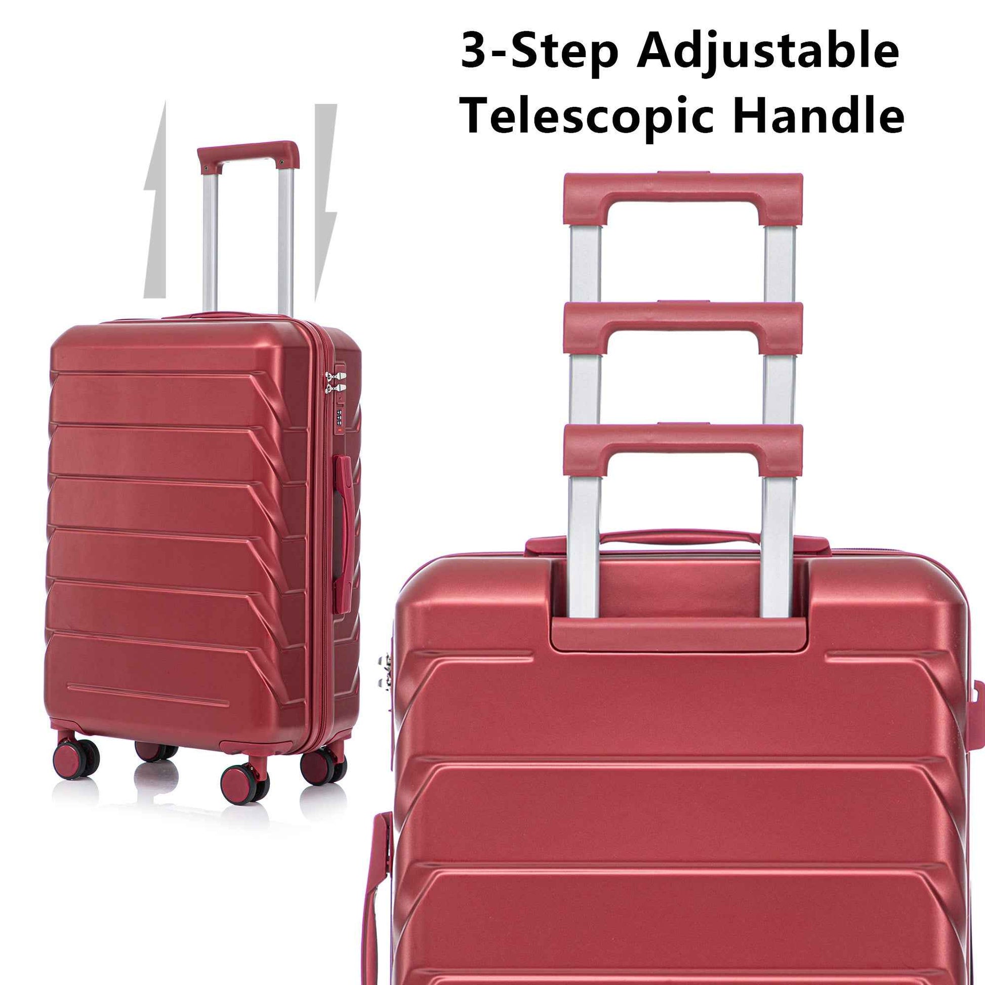 Set 3PCs 20'/24'/28' ABS Spinner Wheel Luggage, Matching Color, with Combination Lock - Wine Red