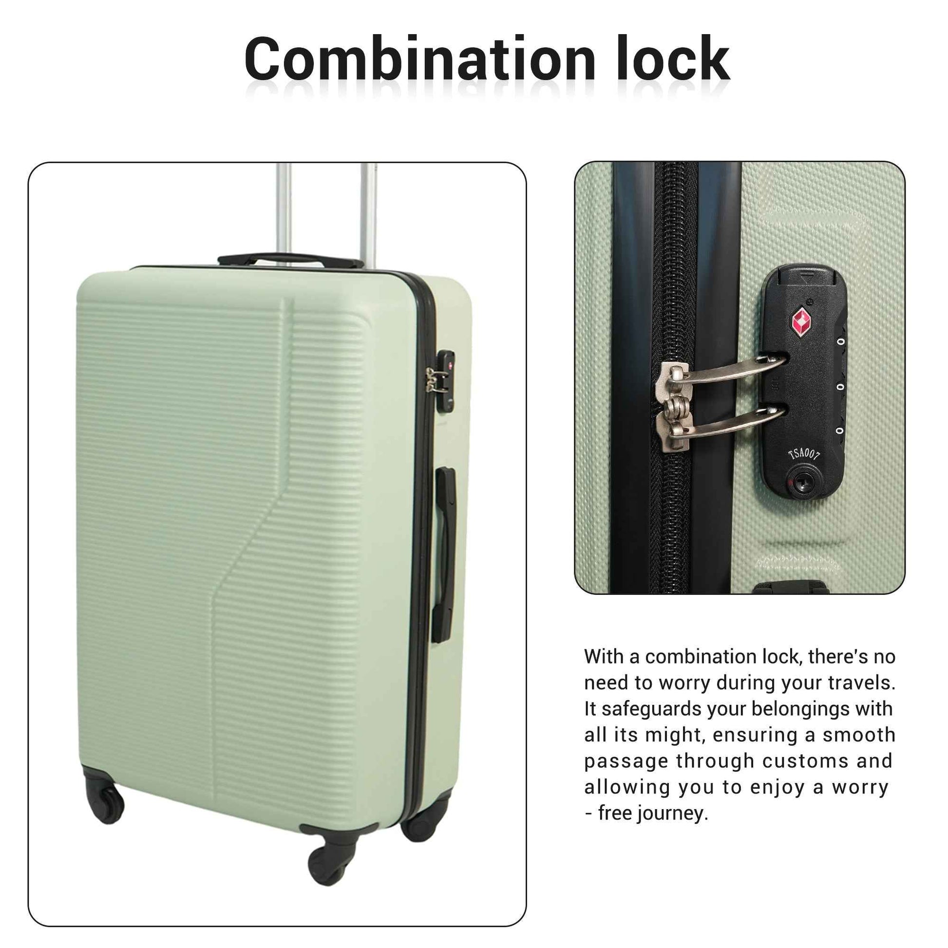 7-Piece Luggage Set ABS Lightweight & Durable Suitcase with Spinner Wheels, TSA Lock, (20/24/28), Green