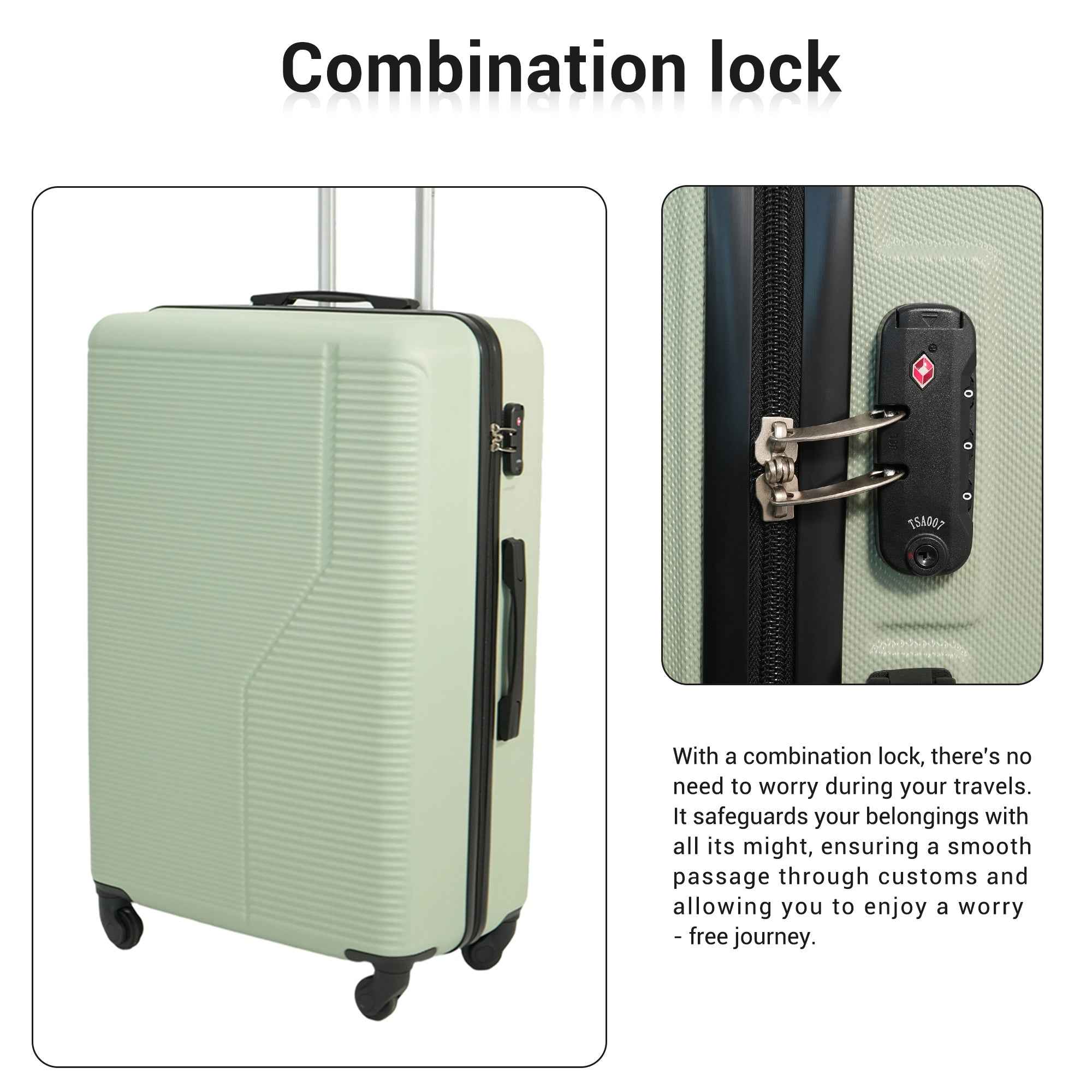 7-Piece Luggage Set ABS Lightweight & Durable Suitcase with Spinner Wheels, TSA Lock, (20/24/28), Green