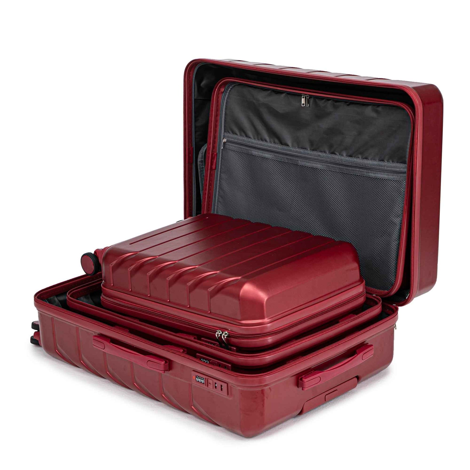 Set 3PCs 20'/24'/28' ABS Spinner Wheel Luggage, Matching Color, with Combination Lock - Wine Red