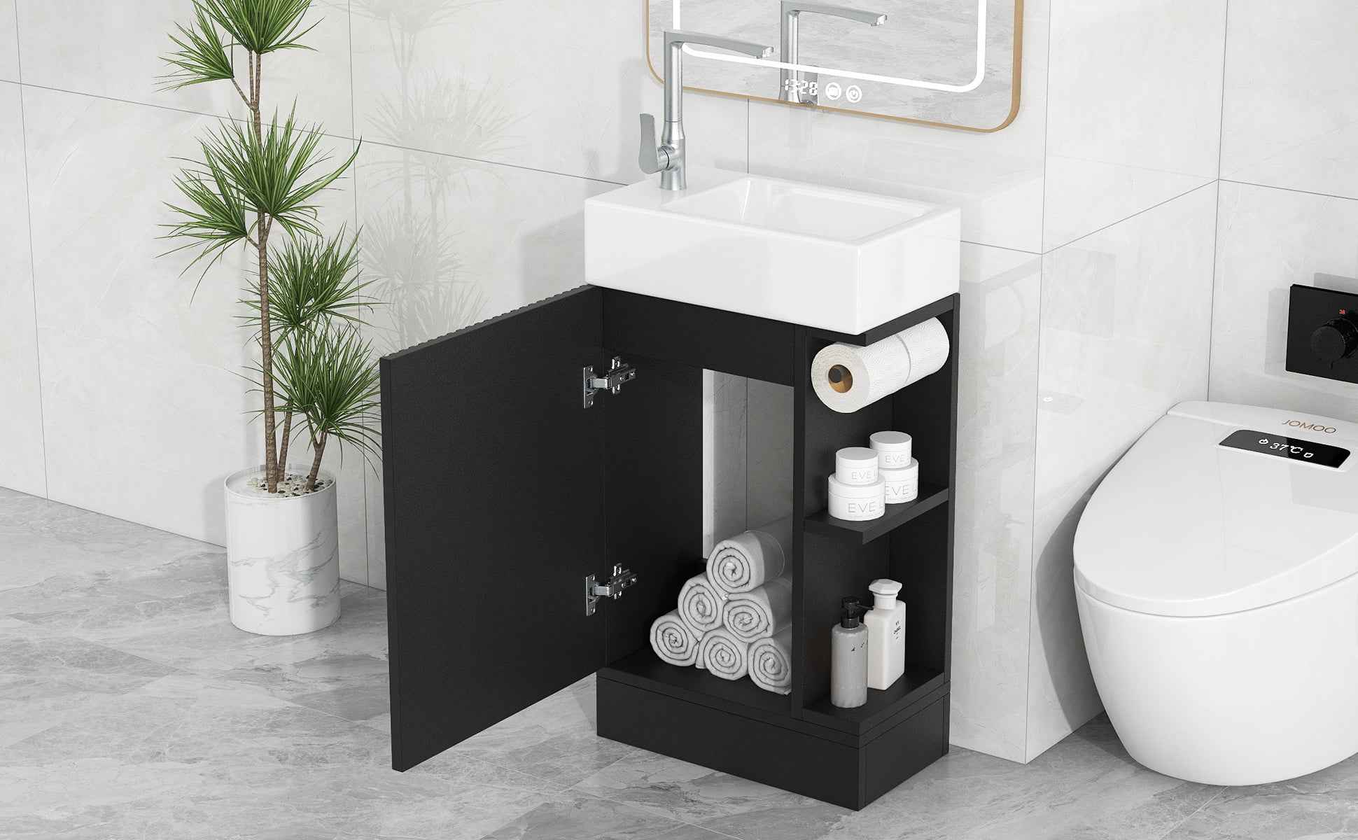 18.6' Bathroom Vanity with Sink, Bathroom Vanity Cabinet with Two-tier Shelf, Left or Right Orientation, Black (WF308491 New Color)