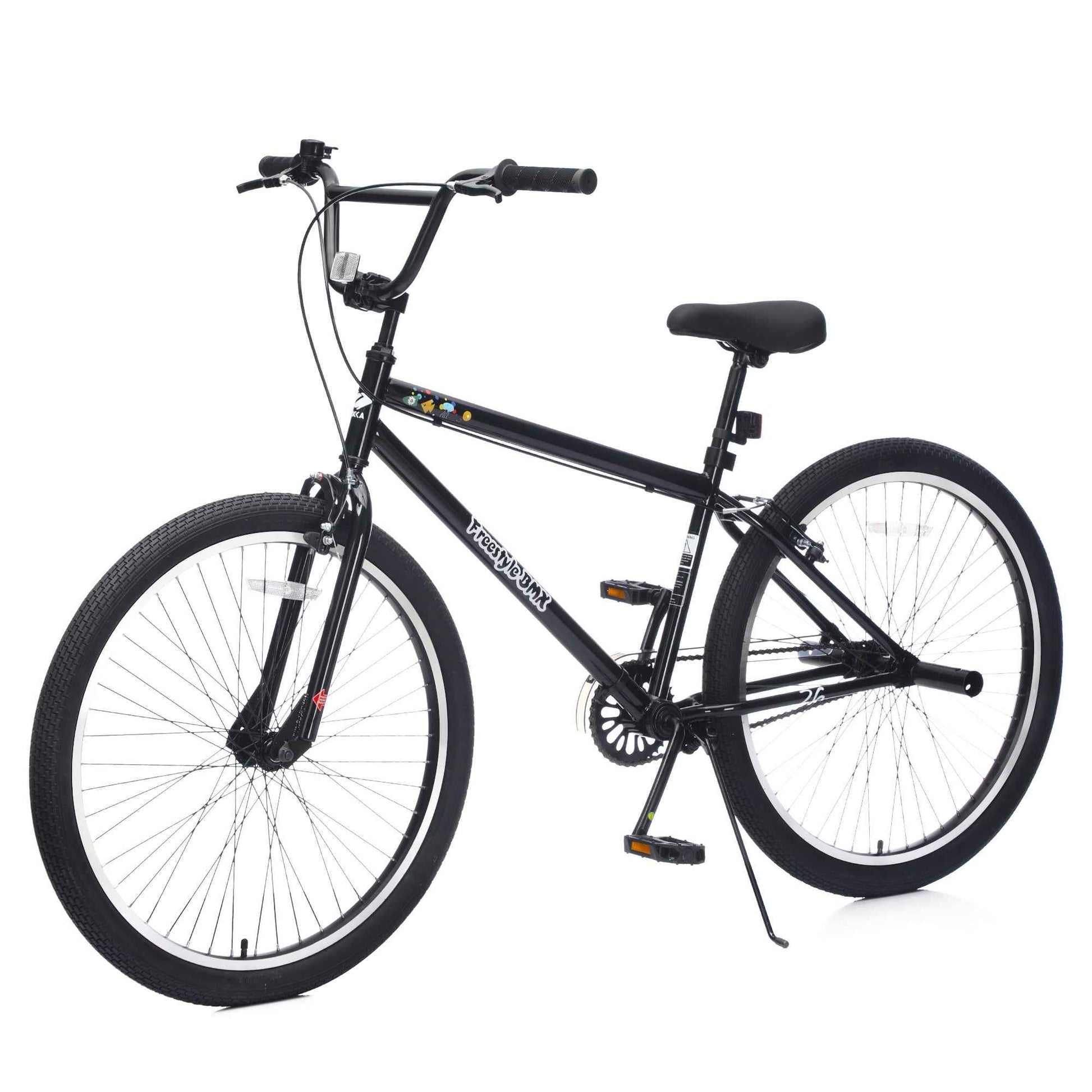 26 Inch Freestyle Bike for Teens, Steel Frame Single-Speed Bicycle with 2 Pegs , Front Caliper Brake and Rear V Brake, Bicycle for Boys and Girls Ages 14+