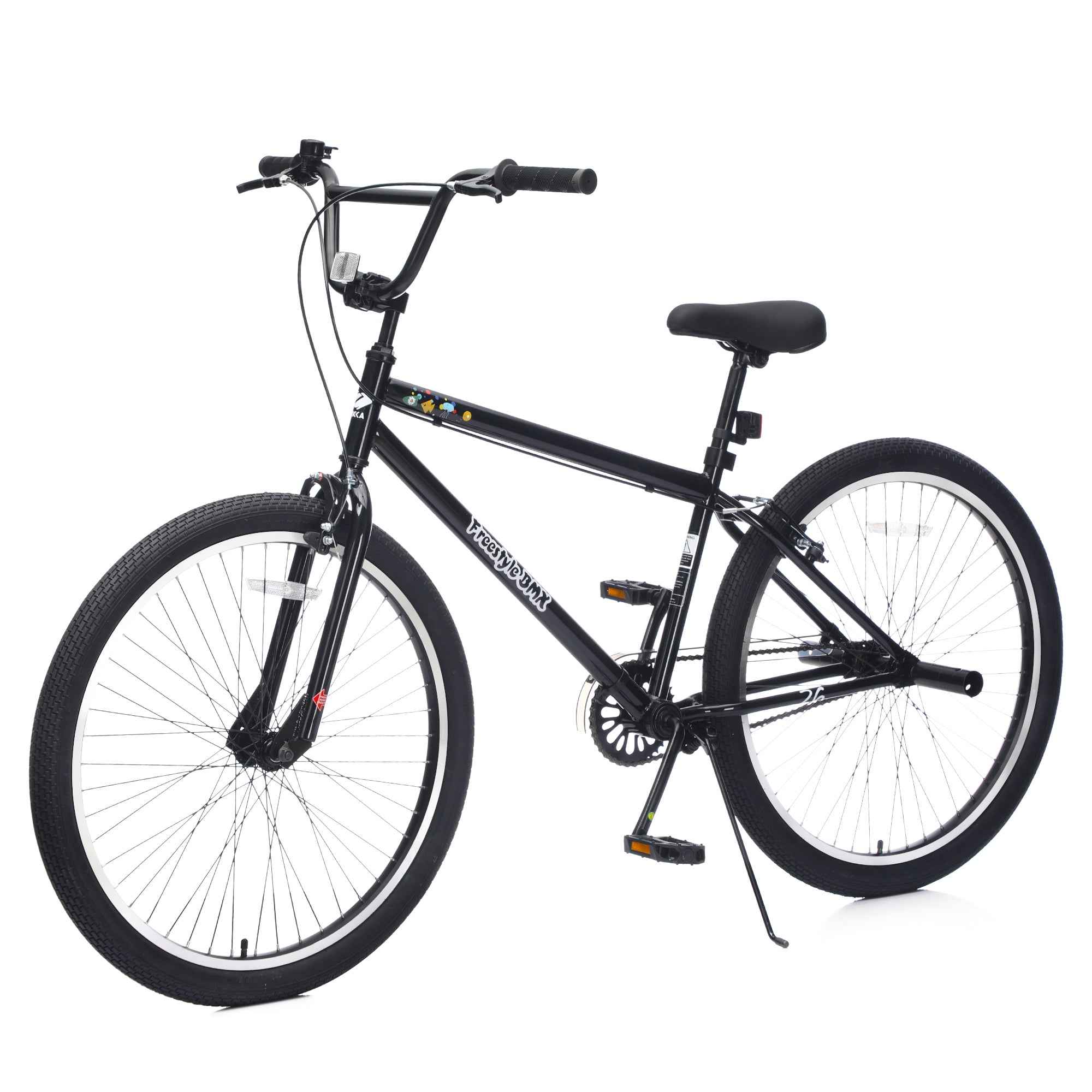 26 Inch Freestyle Bike for Teens, Steel Frame Single-Speed Bicycle with 2 Pegs , Front Caliper Brake and Rear V Brake, Bicycle for Boys and Girls Ages 14+