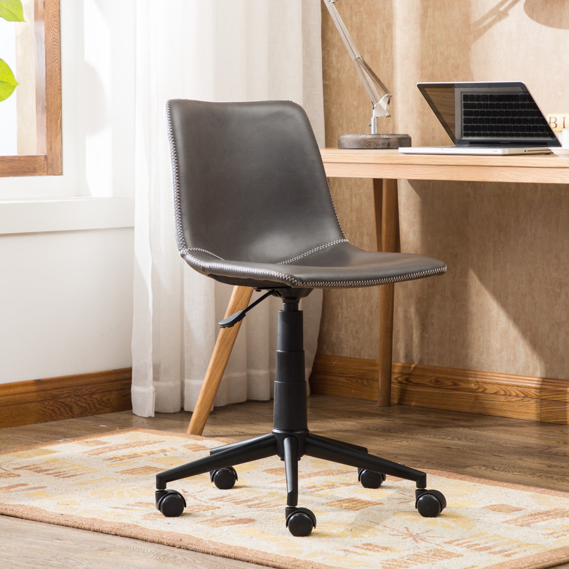 Cesena Faux Leather 360 Swivel Air Lift Office Chair, Antique Gray - Abrihome