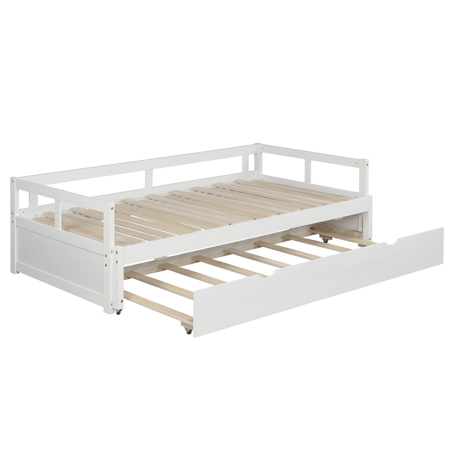 Extending Daybed with Trundle, Wooden Daybed with Trundle, White - Abrihome