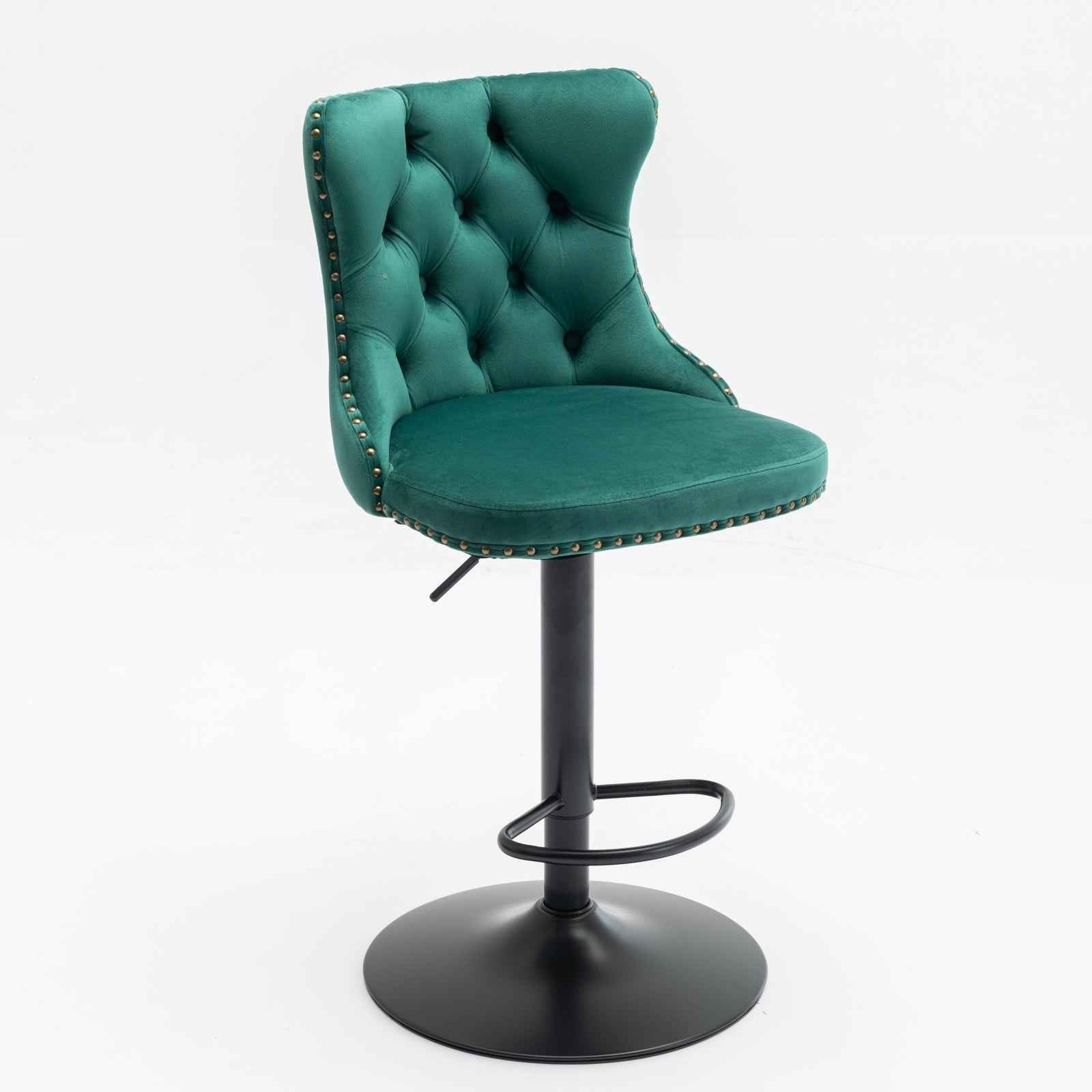 Swivel Velvet Barstools Adjusatble Seat Height from 25-33 Inch,17.7inch base, Modern Upholstered Bar Stools with Backs Comfortable Tufted for Home Pub and Kitchen Island,Green,Set of 2,SW1812GN