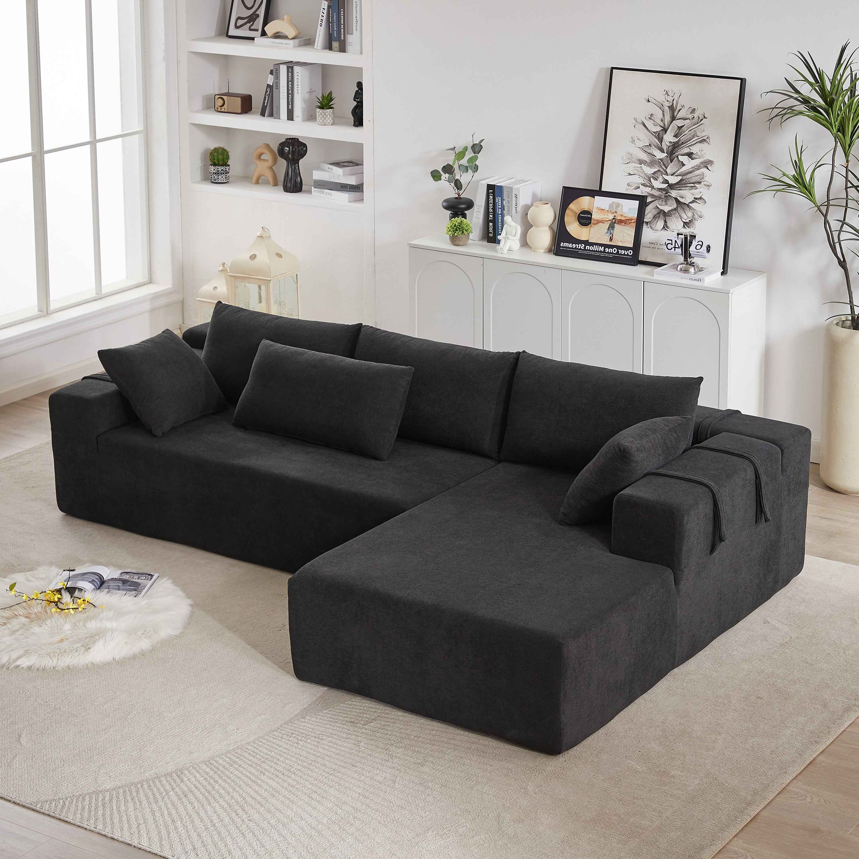 Modern Chenille Upholstered Sectional Sofa Couch Set,Modular 108' L Shaped Sectional Living Room Sofa Set With 6 Pillows,Free Combination Sofa Couch for Living Room,Bedroom(Right Chaise)W834P240010