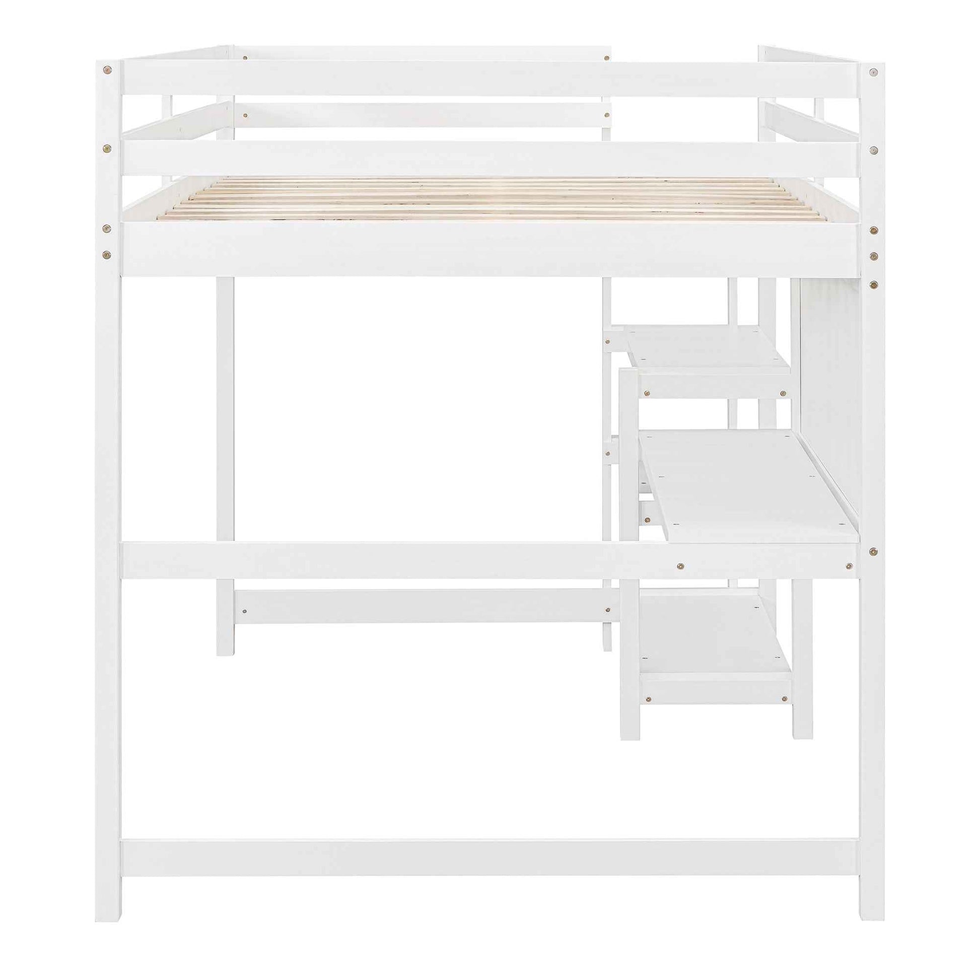 Hearth & Haven Chloe Full Loft Bed with Shelves, Desk and Writing Board, White