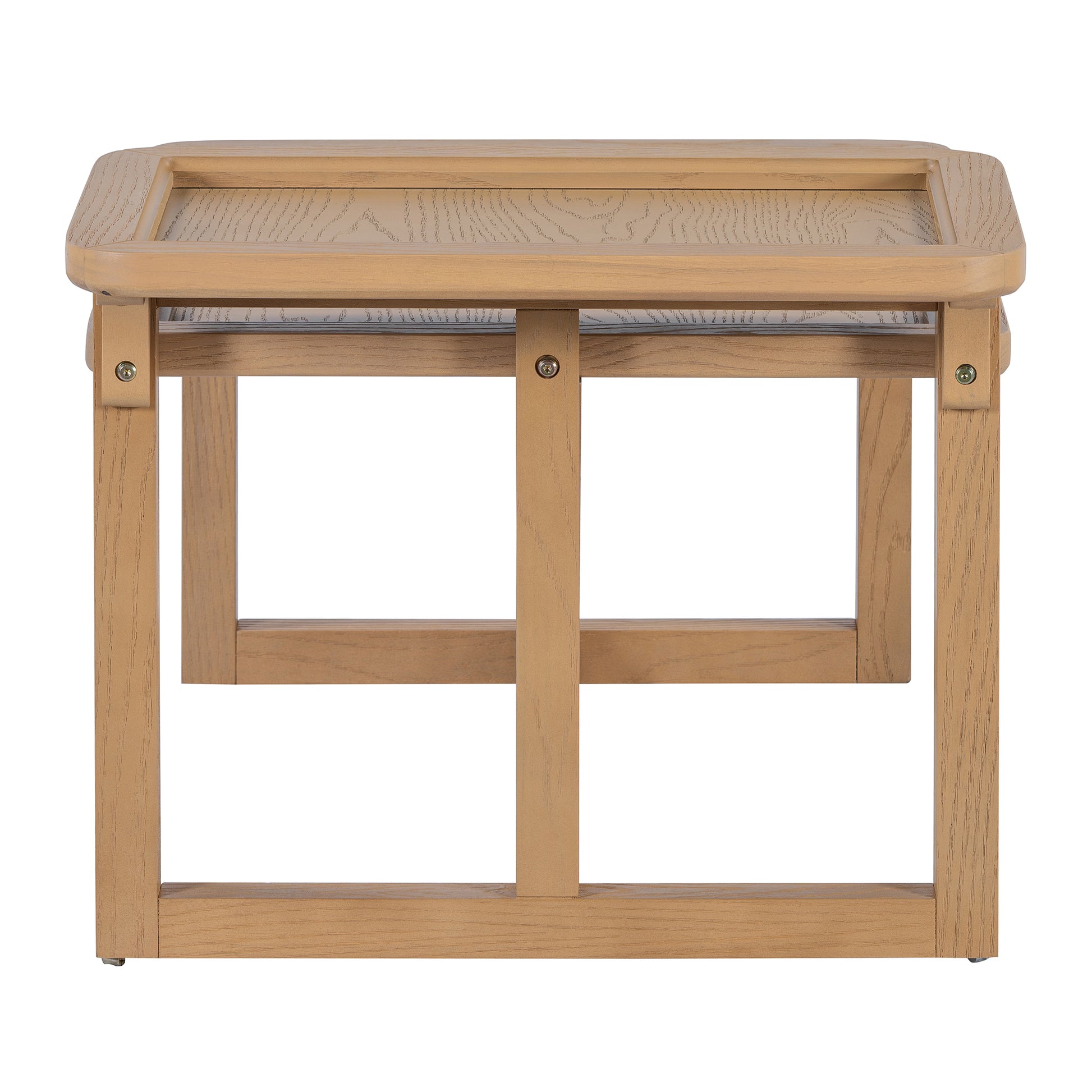 Modern 2 Piece Nesting Rattan Wood+ MDF Coffee Table Set in Natural - Abrihome