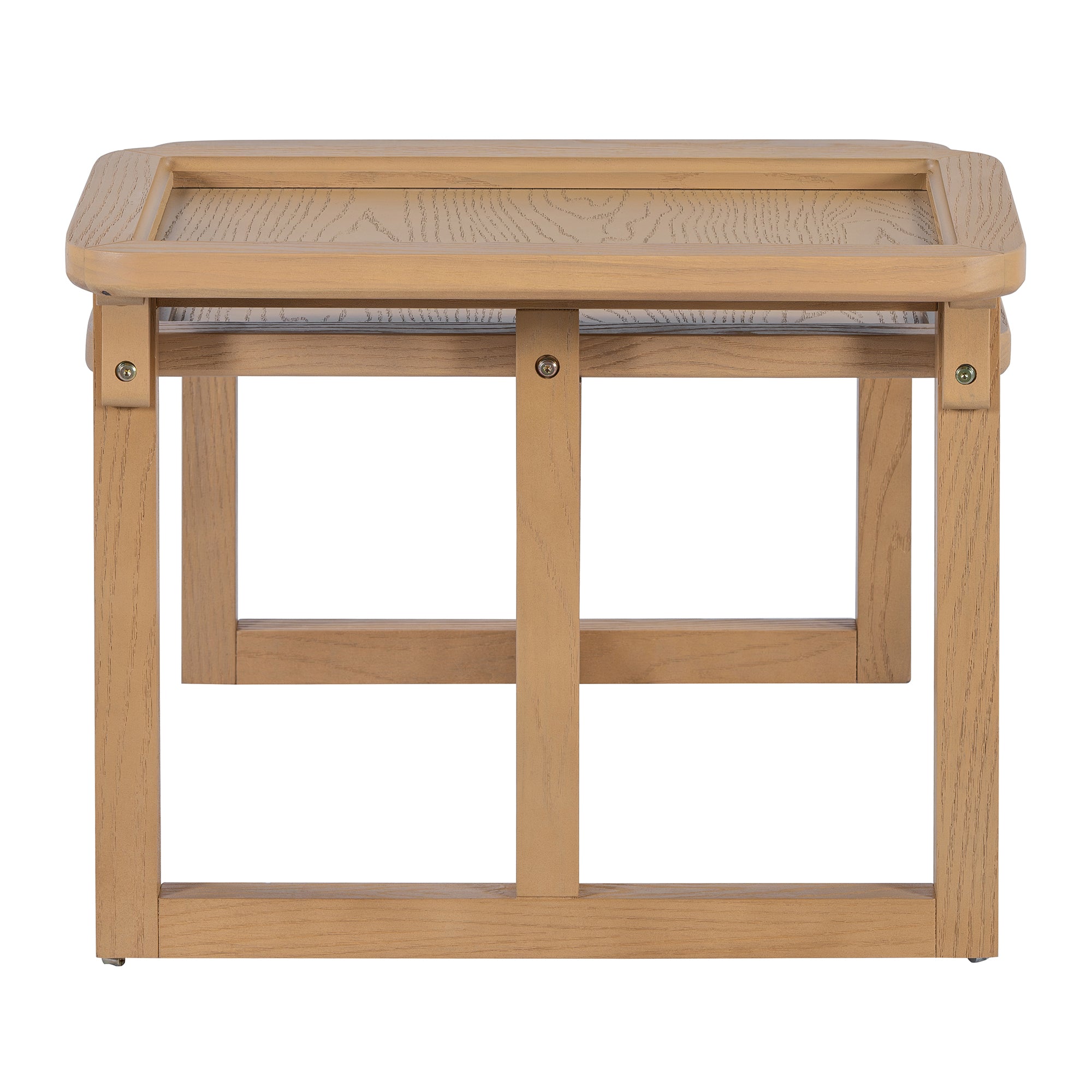 Modern 2 Piece Nesting Rattan Wood+ MDF Coffee Table Set in Natural - Abrihome