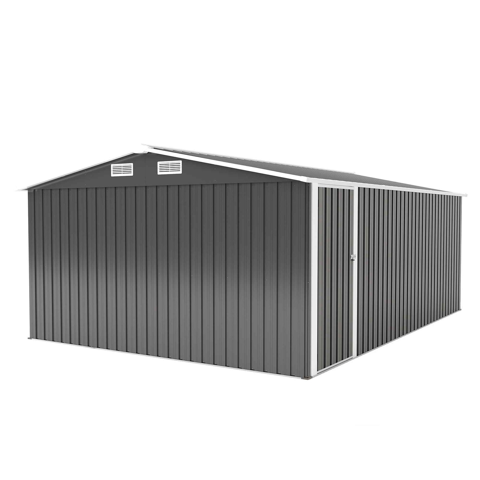 Campcraft  Outdoor Storage Shed 10×14 FT with 3 Lockable Doors,4 Air Vents & Sloped Roof,Utility Tool Shed Metal Storage Garden Sheds  Frame and 4 Vents,for Backyard,Patio,Lawn,dark Grey
