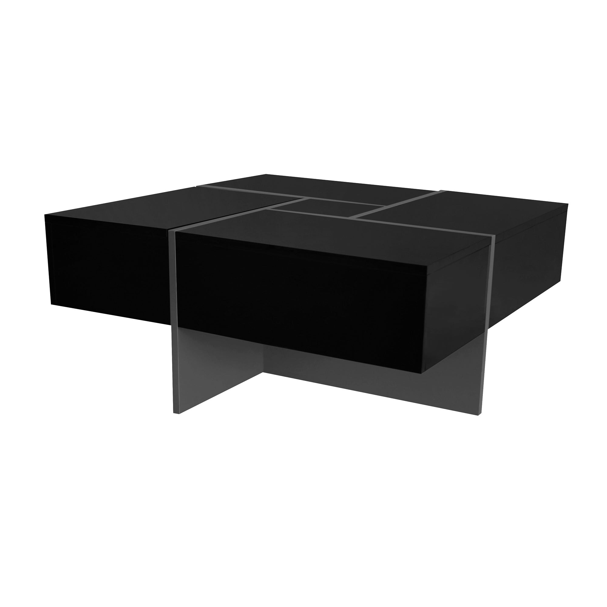 ON-TREND Unique Design Coffee Table with 4 Hidden Storage Compartments, Square Cocktail Table with Extendable Sliding Tabletop, UV High-gloss Design Center Table for Living Room, 31.5"x 31.5"