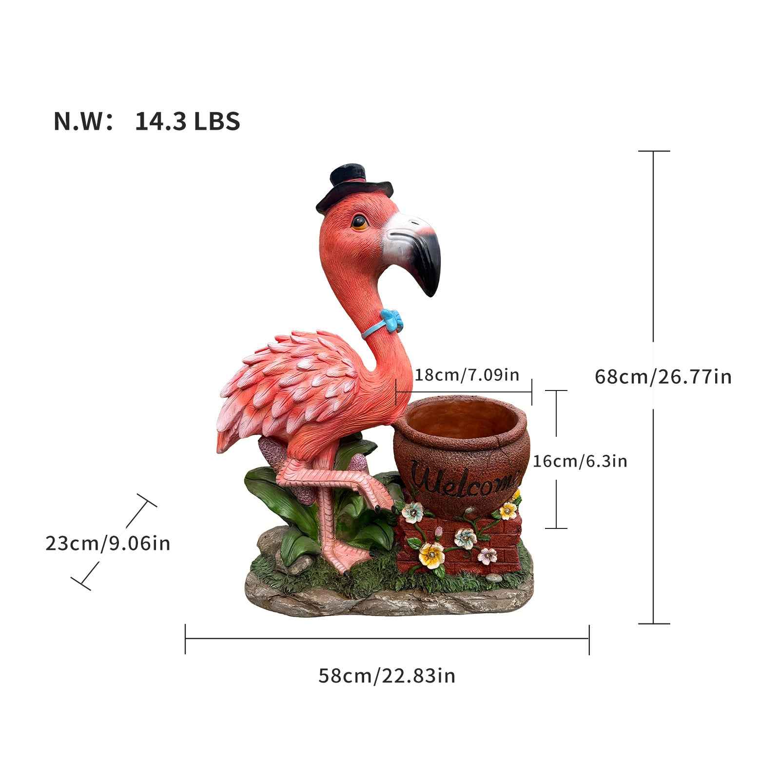 Outdoor Garden Sculpture Flamingo Flower Pot Planter - Unique Yard Statue Decoration, Interesting Law Outdoor Ornament