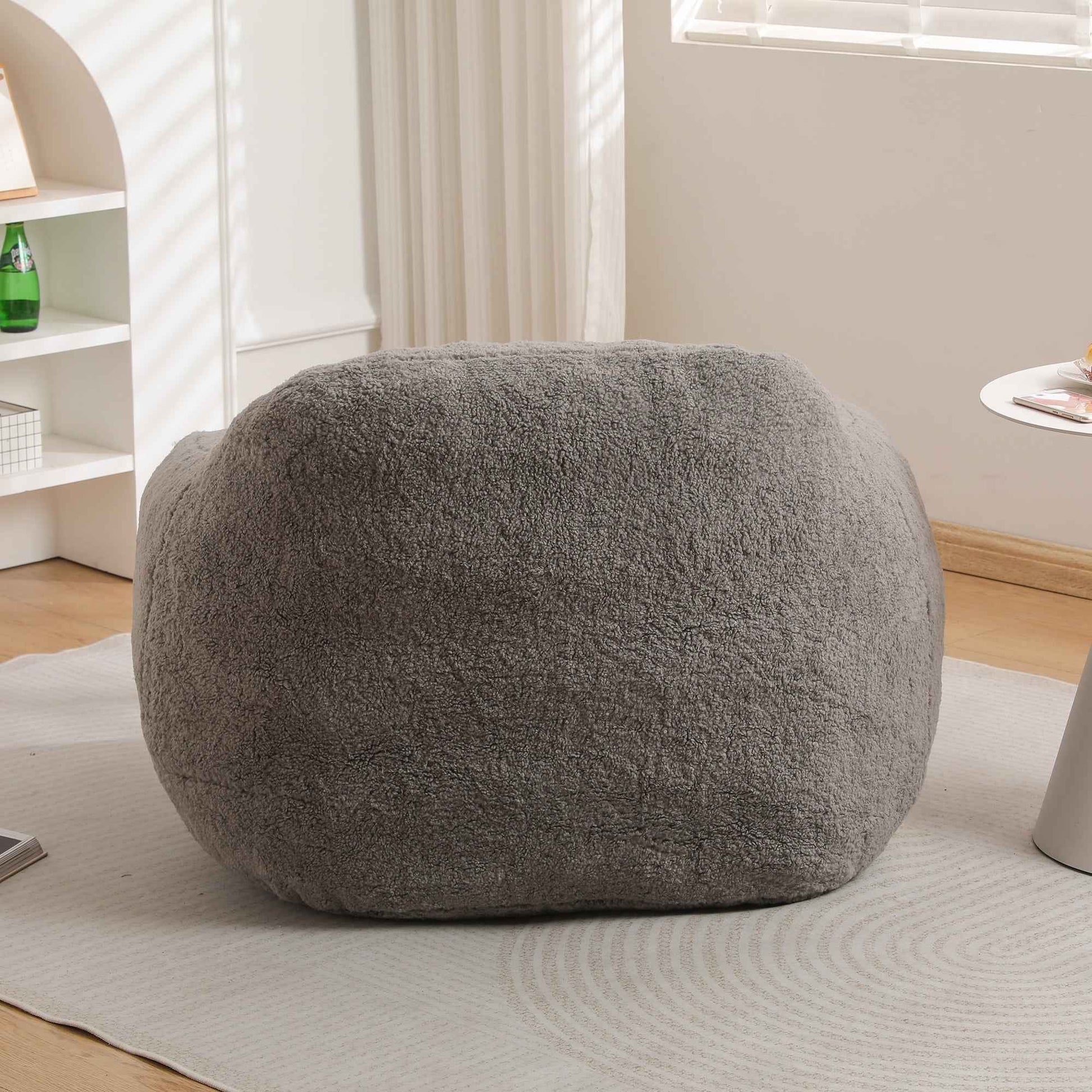 Giant Bean Bag Chair for Adults, Spacious Memory Foam Bean Bag Sofa with Armrests in Light Gray Teddy Fabric, Comfy Seating for Living Room or Bedroom