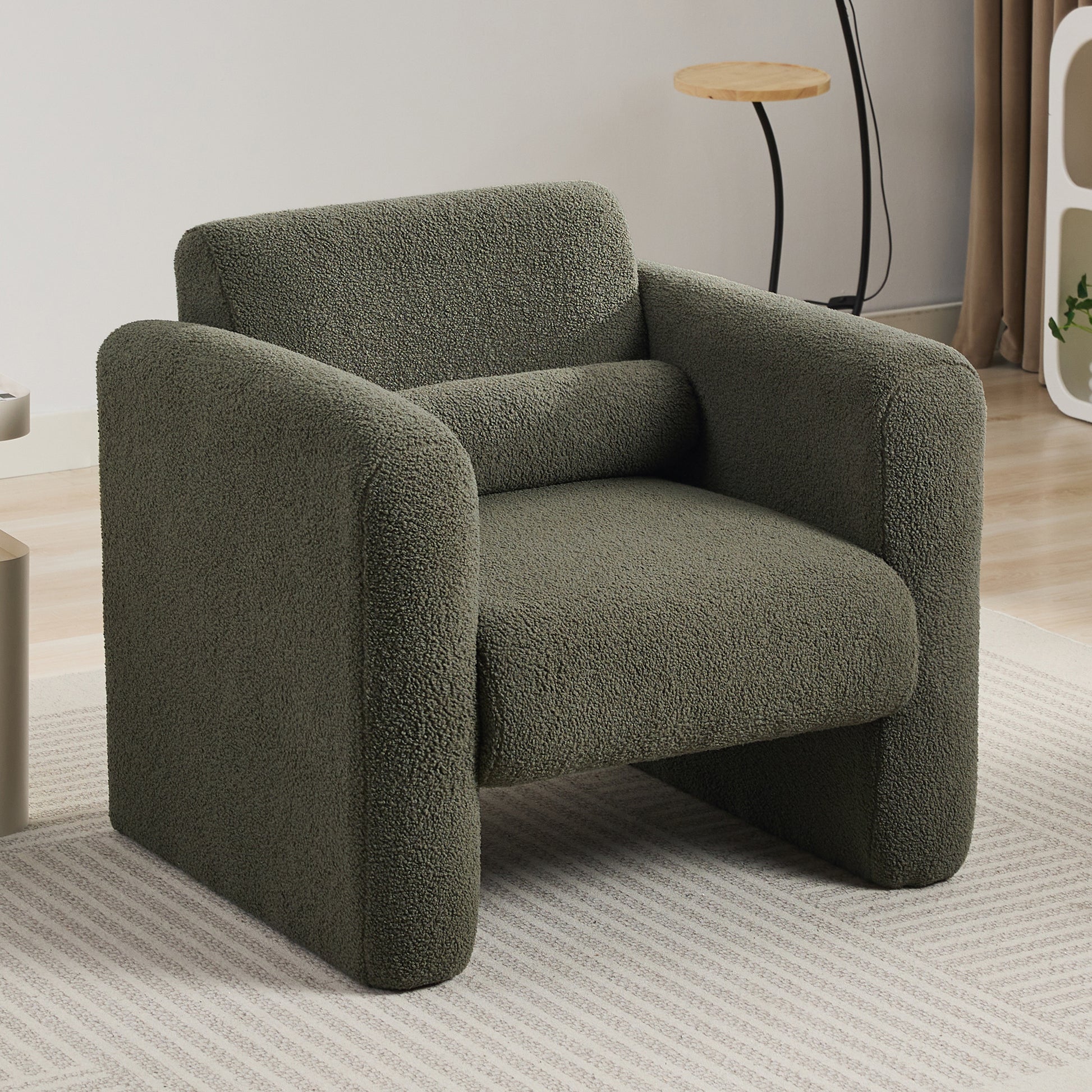 Modern Accent Chair Lambskin Sherpa Fabric Upholstered Comfy Reading Arm Chair Seaweed Green - Abrihome