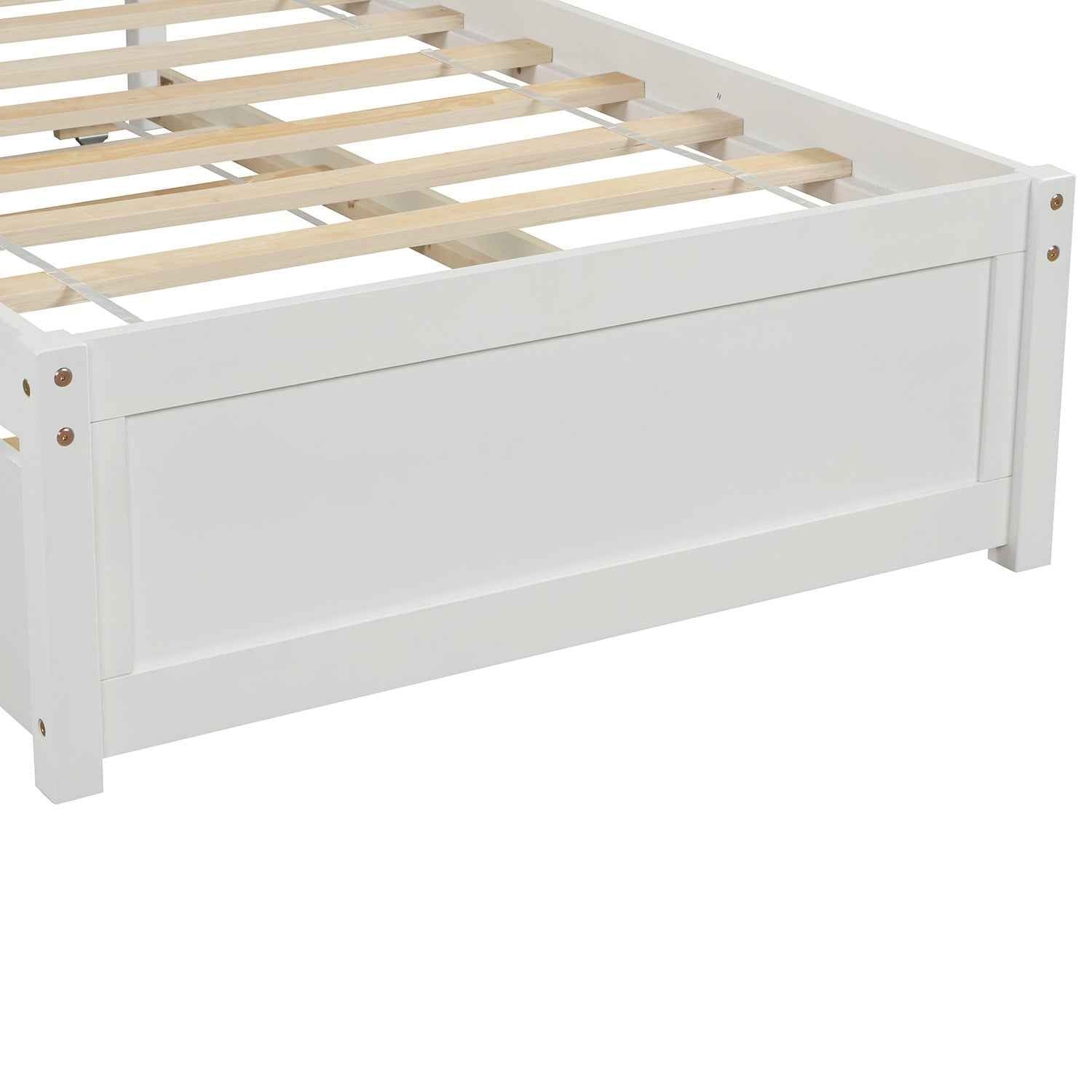 Twin size Platform Bed Wood Bed Frame with Trundle, White