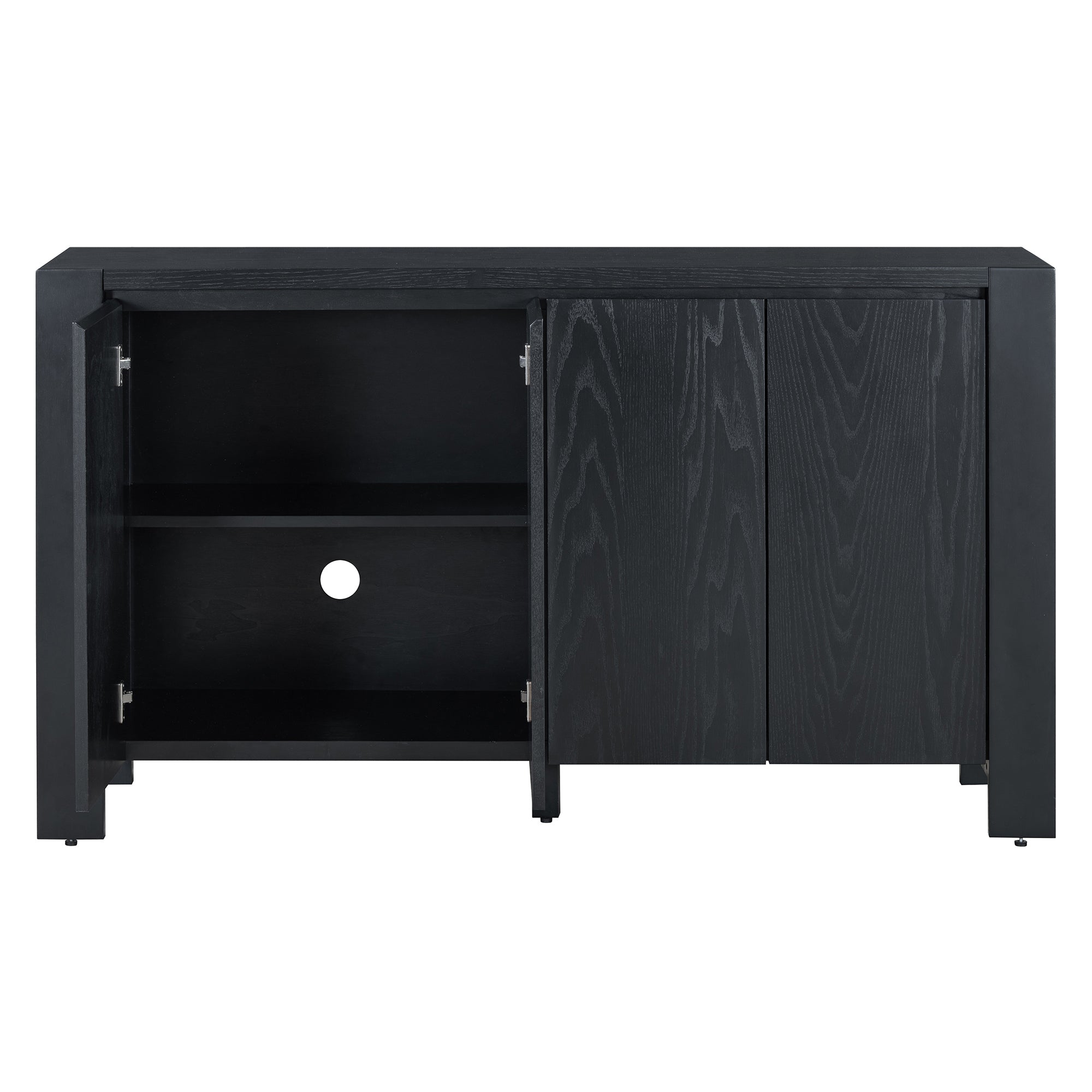 TREXM Retro 4-door Sideboard with Distressed Finish and Adjustable Shelves for Dining Room, Kitchen, and Living Room (Black)