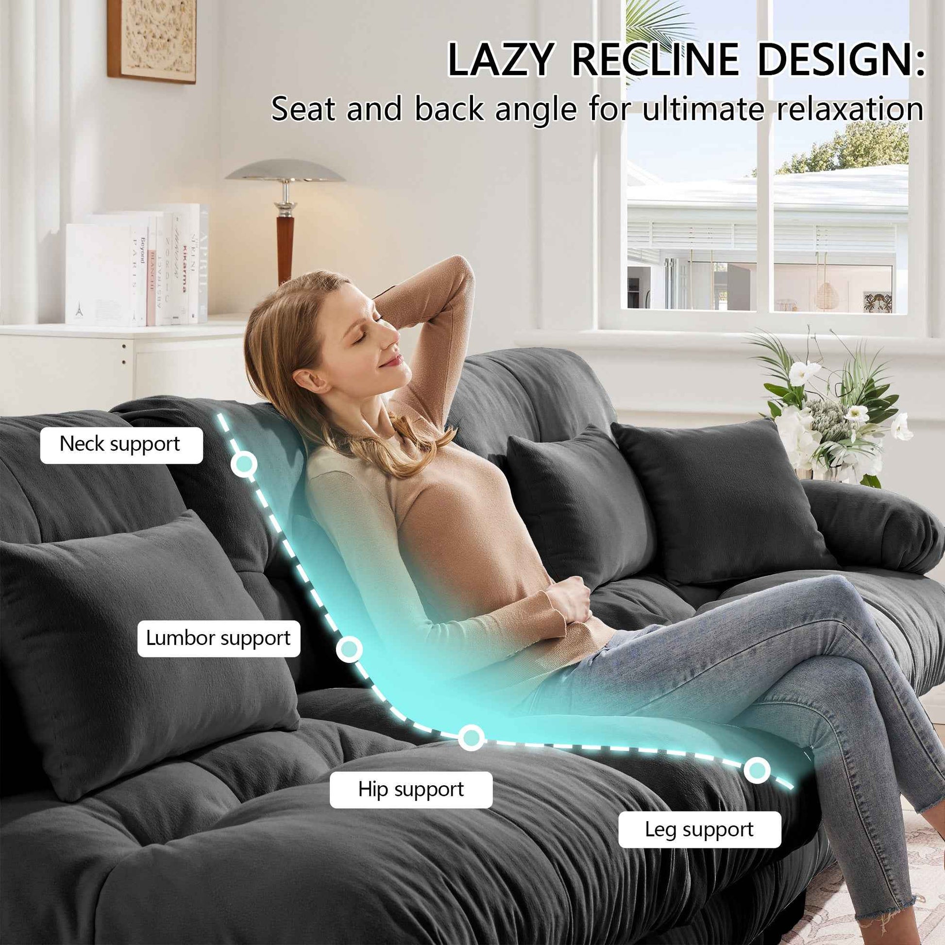 Cloud Couch 2 Seater Sofa for Living Room, Chenille 2 - Seat sofa with 2 Lumbar pillows and 2 throw pillows,Chenille Gray